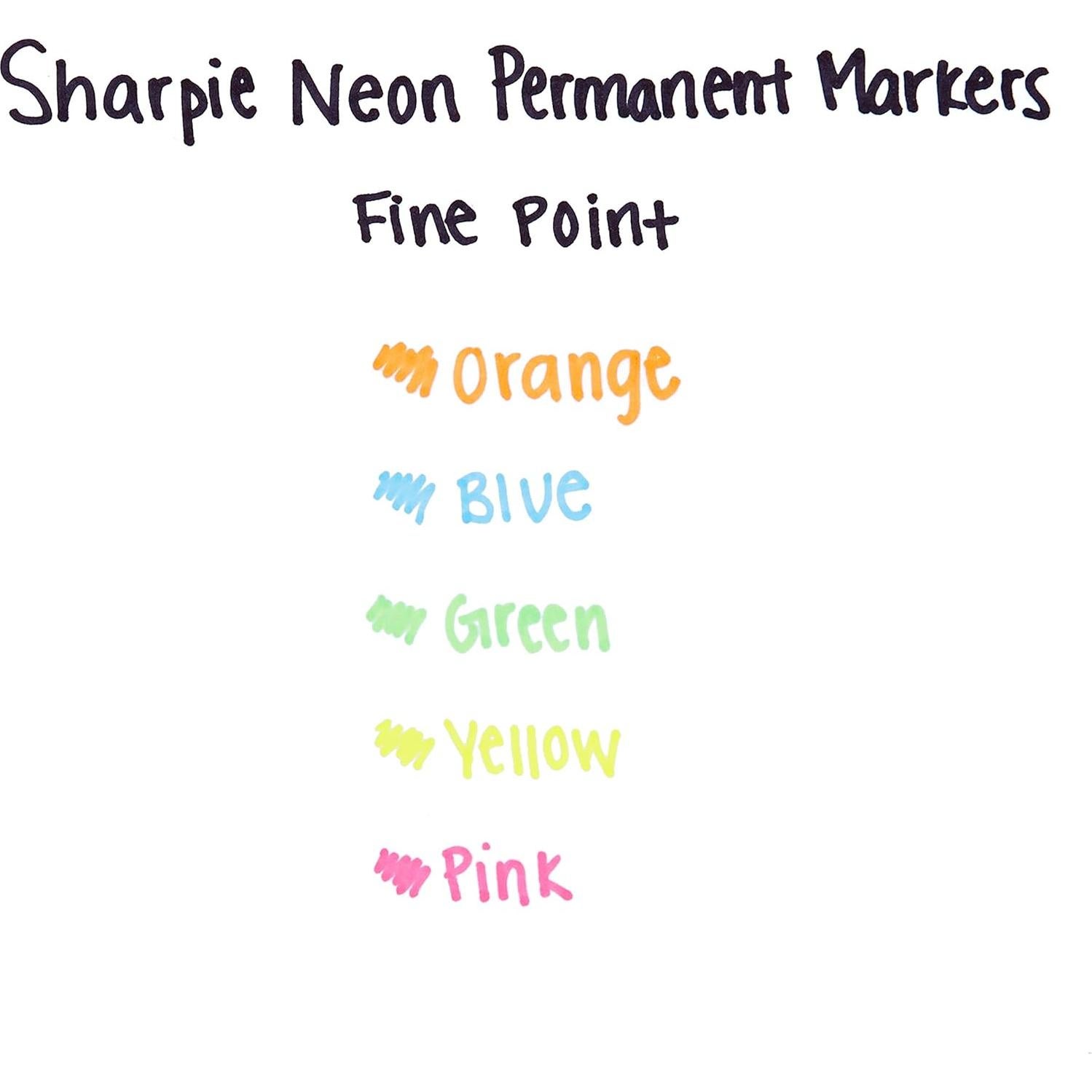Marcadores Permanentes Sharpie Neón Punta Fina 5 Colores