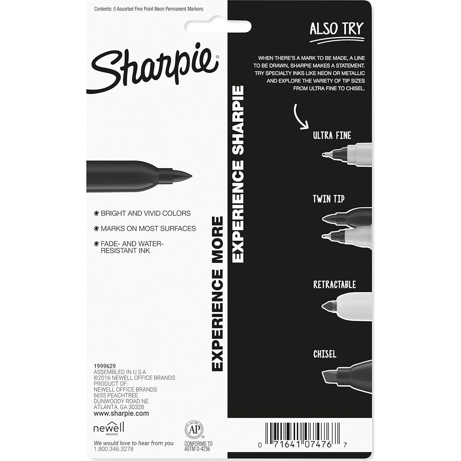 Marcadores Permanentes Sharpie Neón Punta Fina 5 Colores