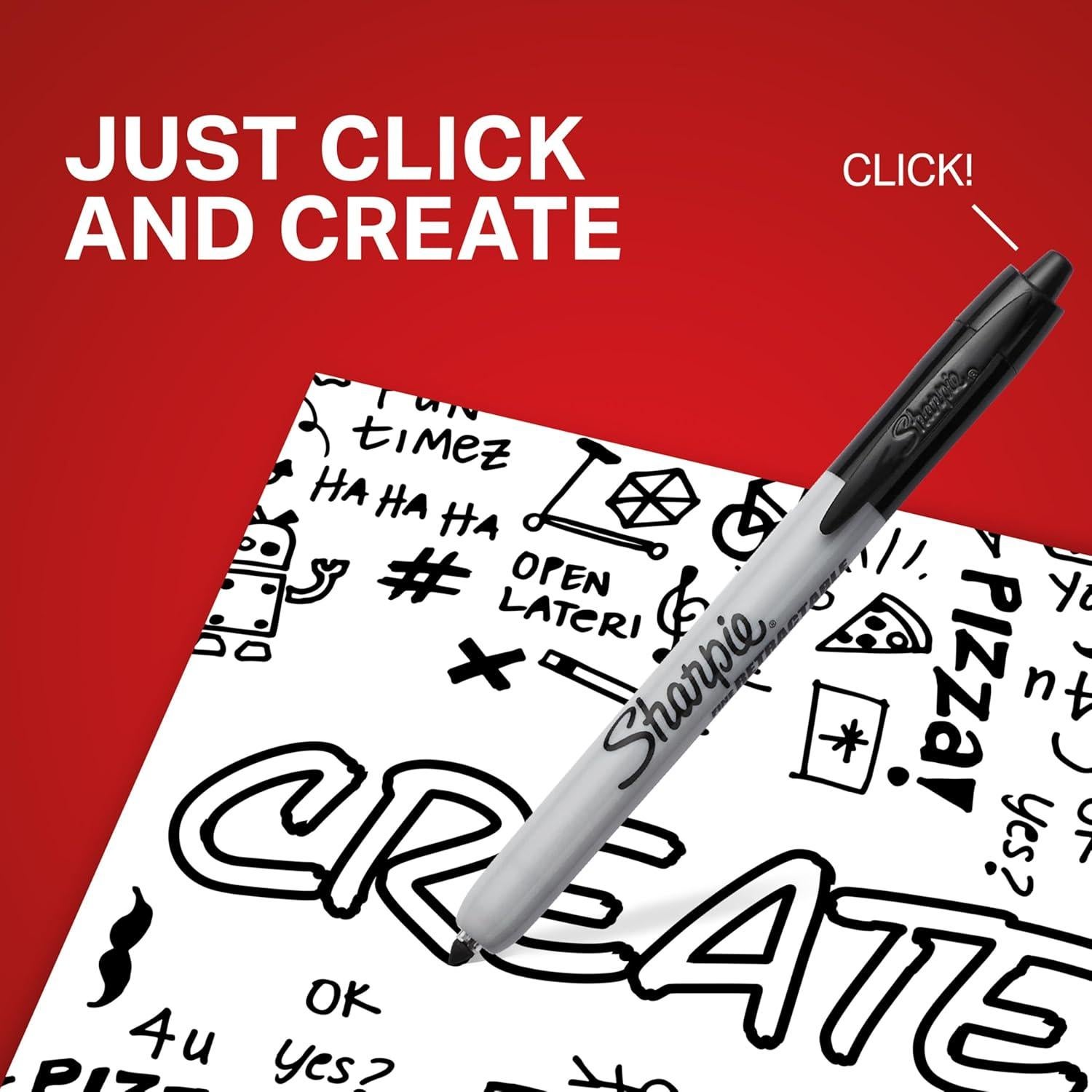 Marcadores Permanentes Retráctiles Sharpie 32702, Punta Fina, Rojo, 12 Unidades