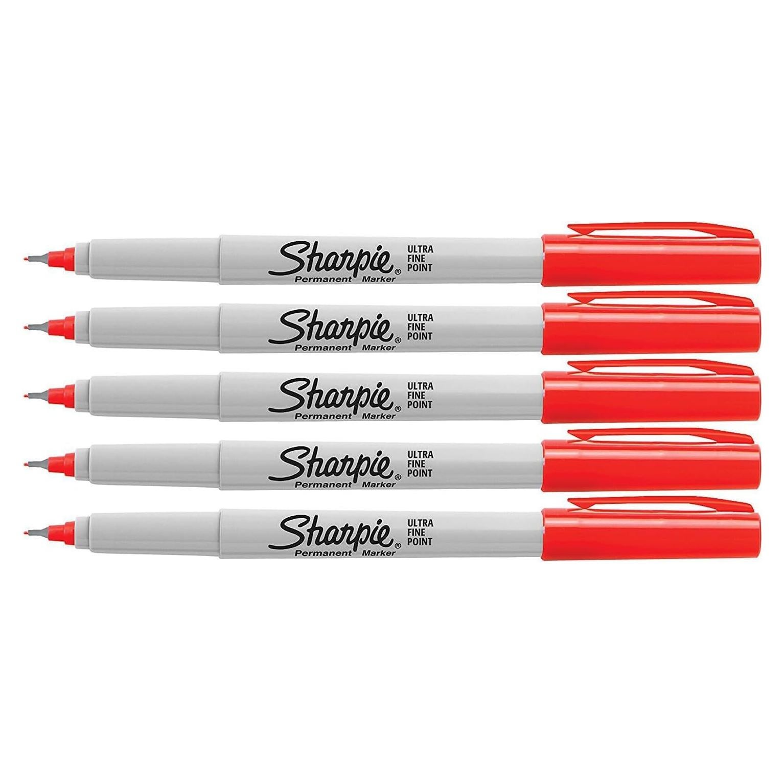 Marcadores Permanentes Sharpie Rojo Punta Ultra Fina - 5 Pzas