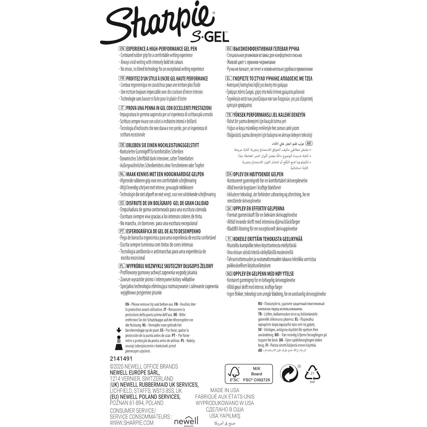 Bolígrafos de Gel Sharpie S-Gel 4 Unidades Tinta Negra y Azul