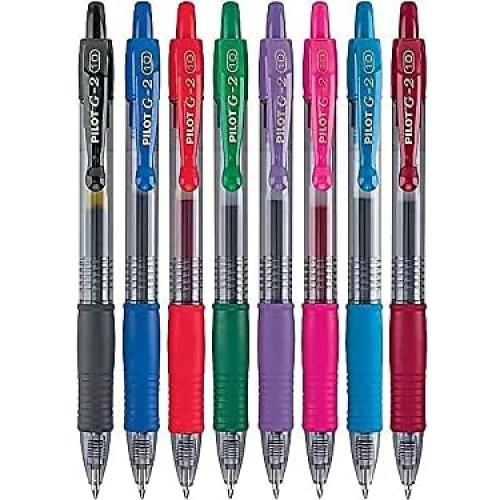 Bolígrafos de Gel Pilot G2, Punta Gruesa 1 mm, Paquete 8 Colores