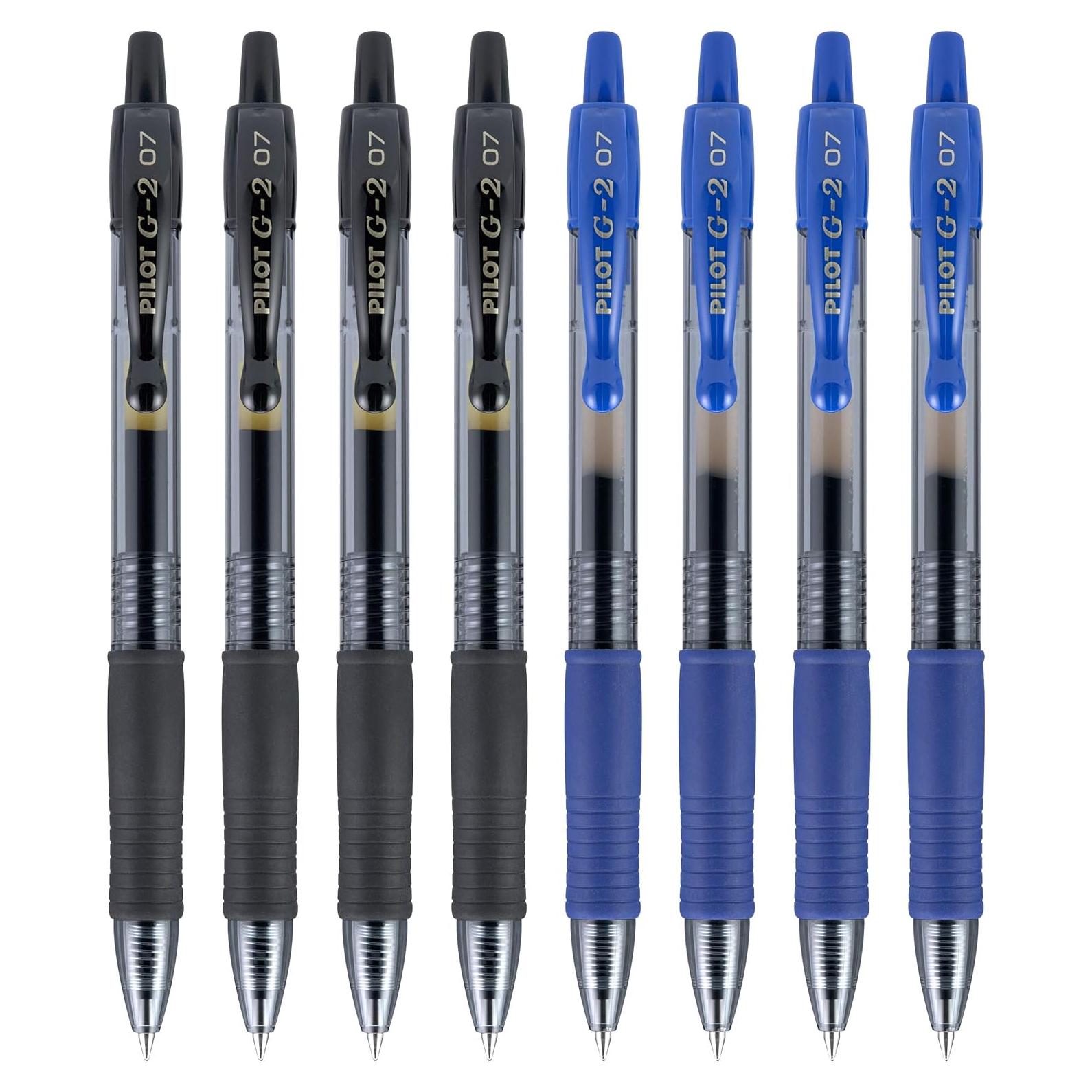 Bolígrafos de Gel Pilot G2, Punta Fina 0.7 mm, Negro y Azul, Paquete de 12