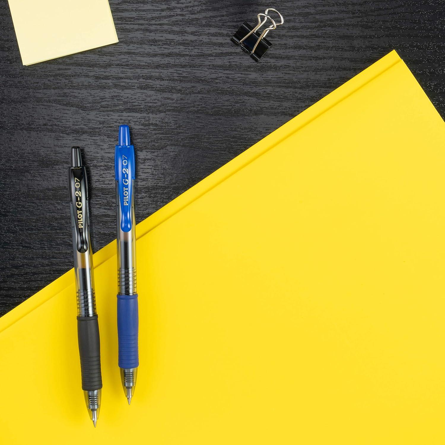 Bolígrafos de Gel Pilot G2, Punta Fina 0.7 mm, Negro y Azul, Paquete de 12