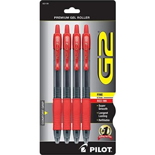 Bolígrafos de Gel Pilot G-2 Retráctiles 0.7 mm Tinta Roja Paquete 4