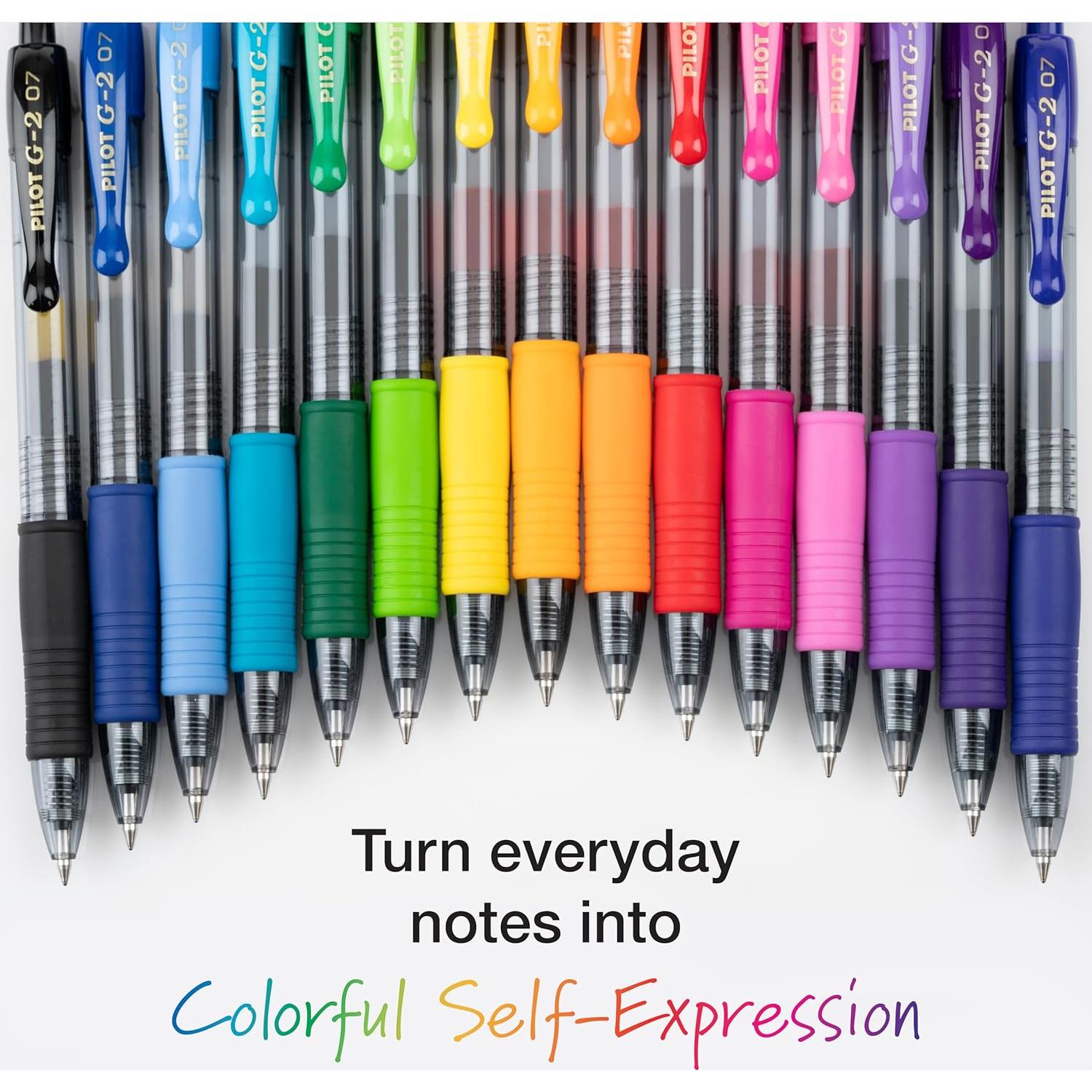 Bolígrafos de Gel Pilot G2, Paquete de 15 Colores Variados 0.7mm