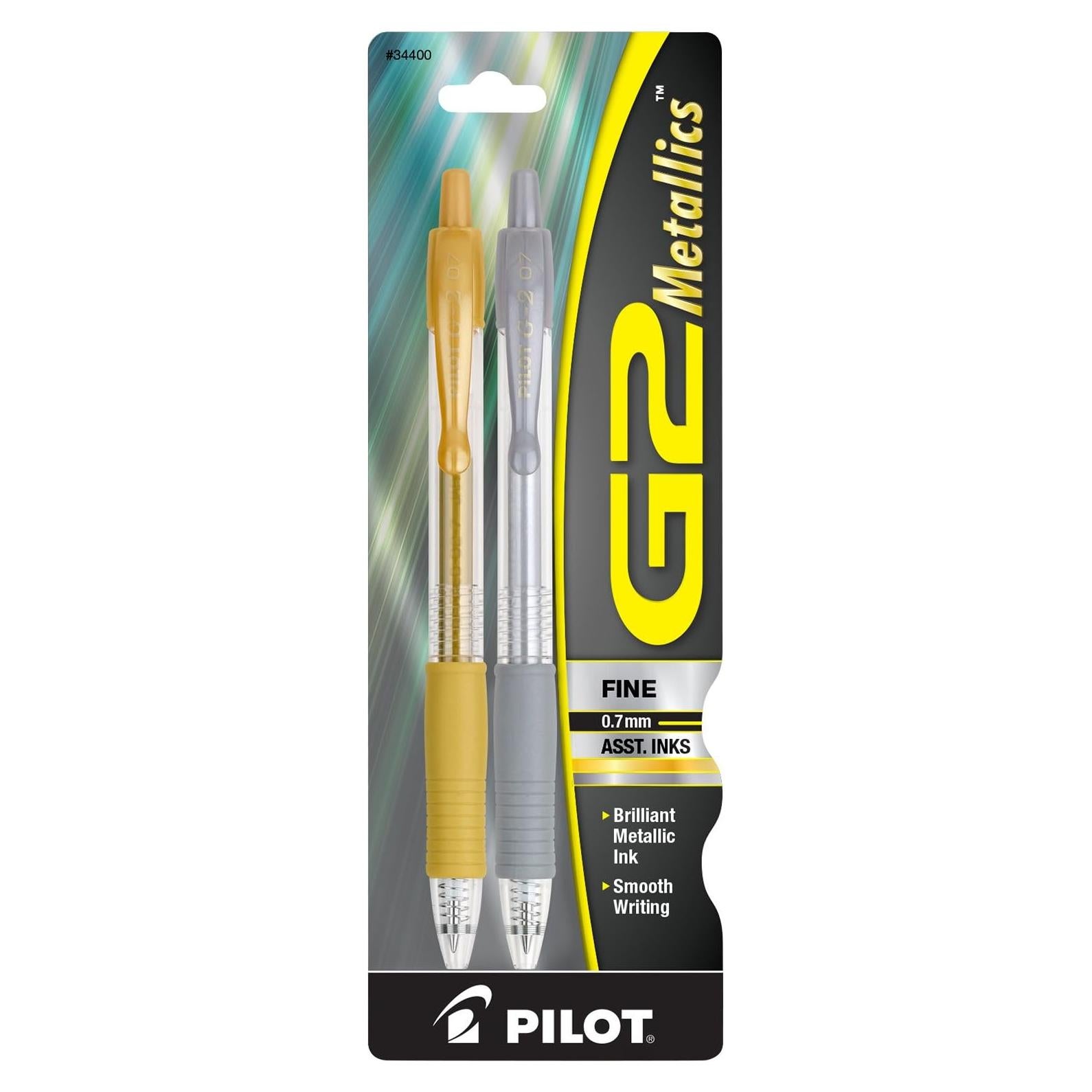Bolígrafos de Gel Pilot G2 Metallics 0.7 mm Oro y Plata - 2 Unidades