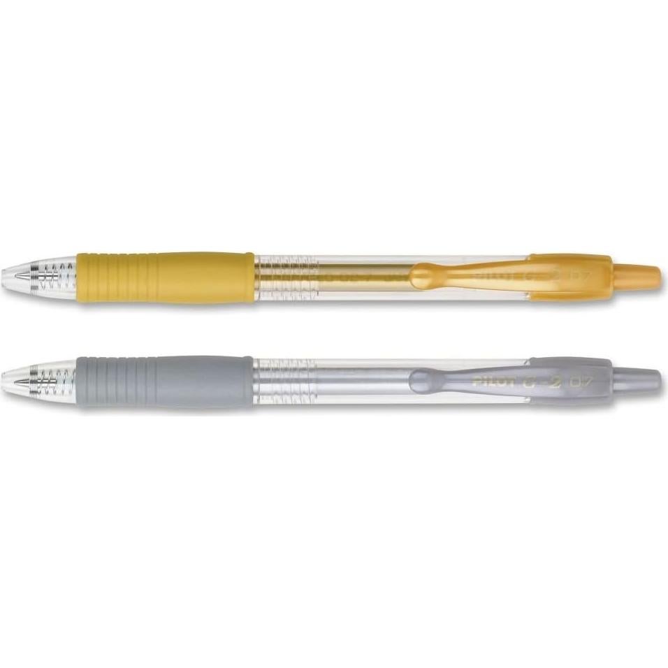 Bolígrafos de Gel Pilot G2 Metallics 0.7 mm Oro y Plata - 2 Unidades