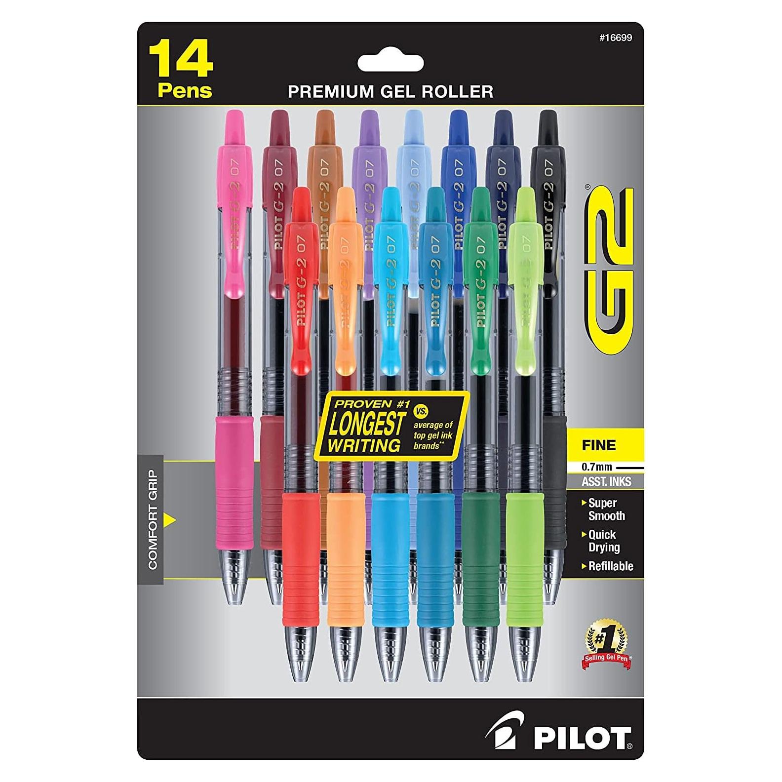 Bolígrafos de Gel Pilot G2, Punta Fina 0.7 mm, 14 Colores