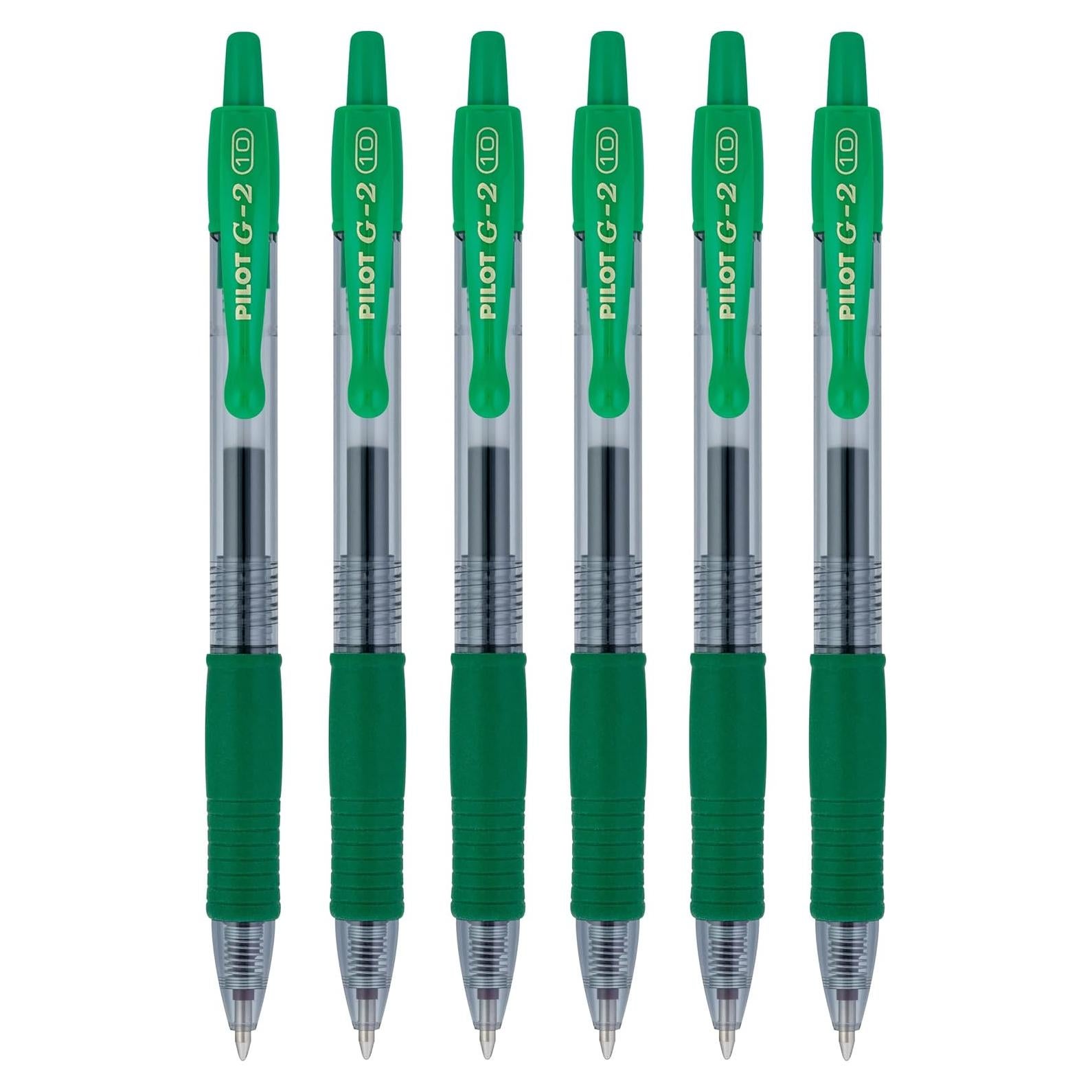 Bolígrafos de Gel Retráctiles PILOT G2, Punta Gruesa 1.0mm, Tinta Verde, Paquete de 6