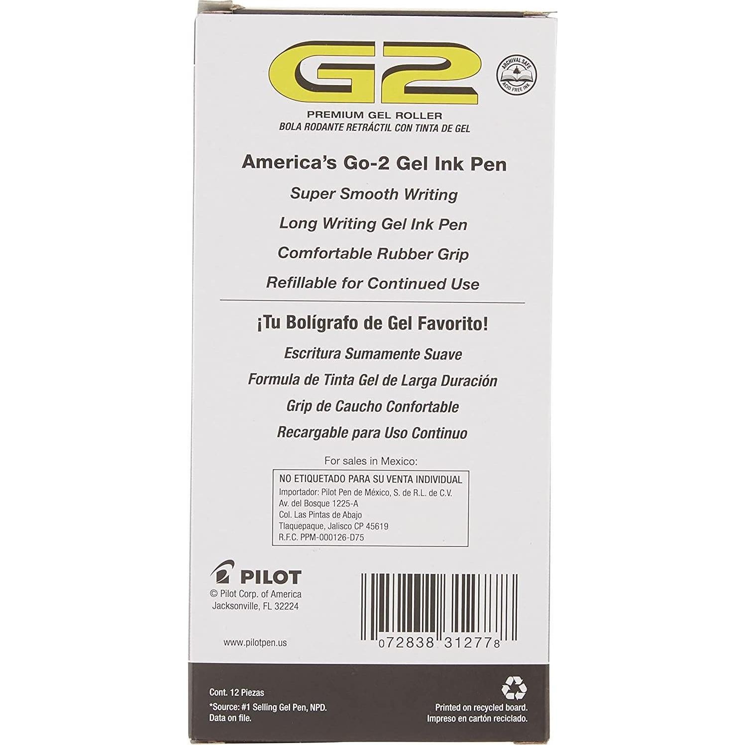 Bolígrafos de Gel Pilot G2 Premium 0.38 mm Tinta Negra 12 Unidades