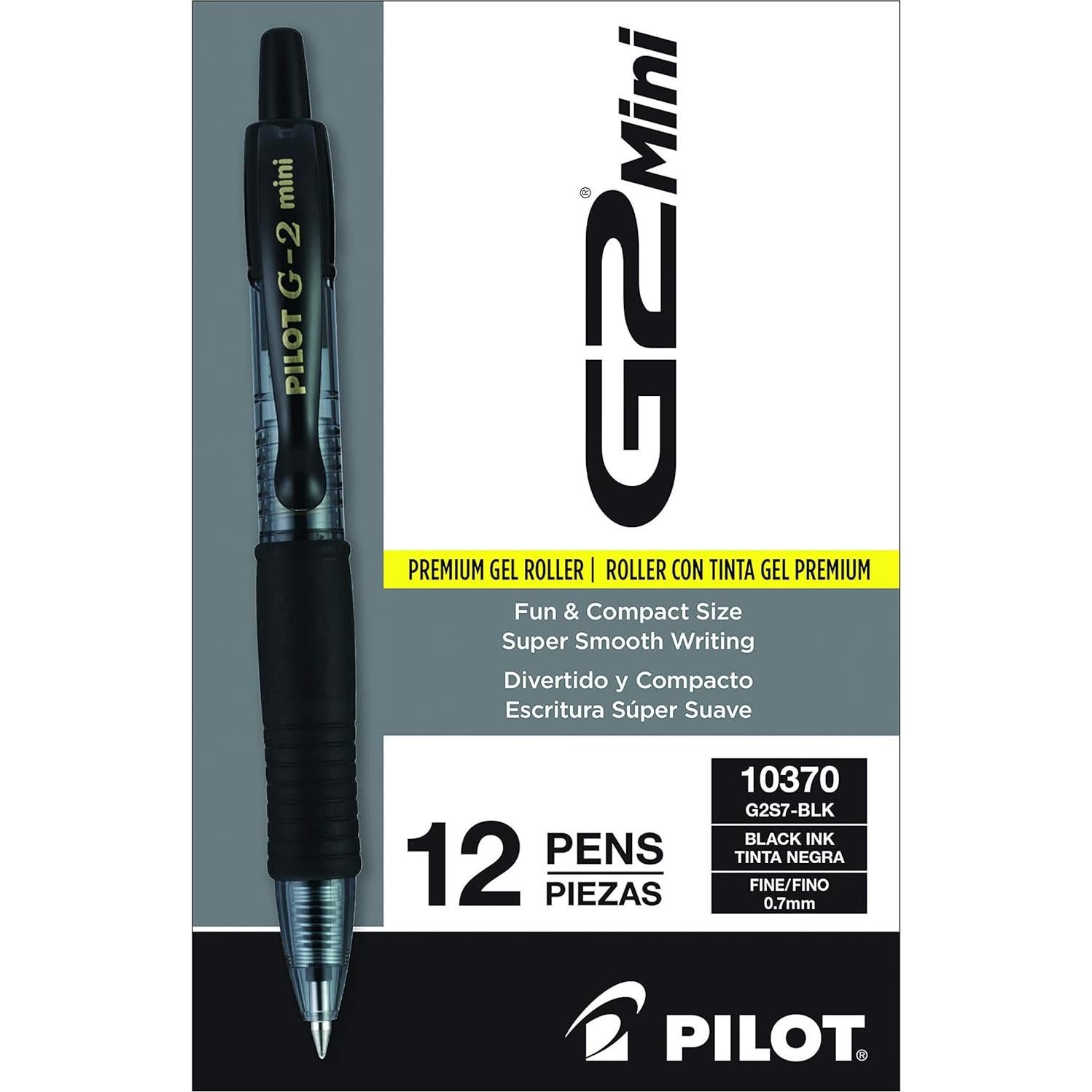 Bolígrafos de Gel Pilot G2 Mini 0.7mm Negro - Paquete de 12