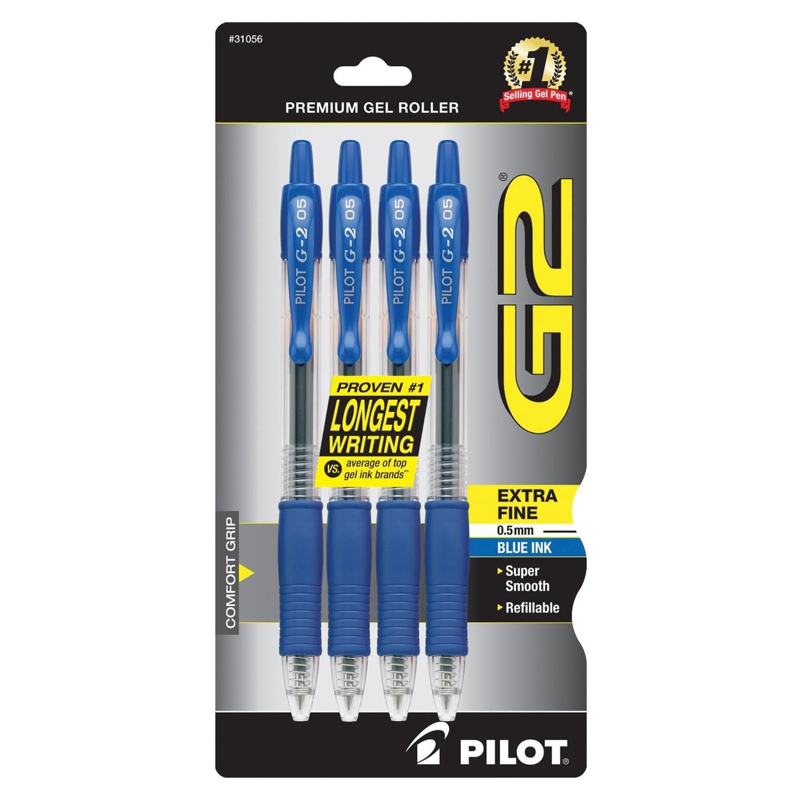 Bolígrafos de Gel Pilot G2 Retráctil 0.7mm Azul, Paquete de 4