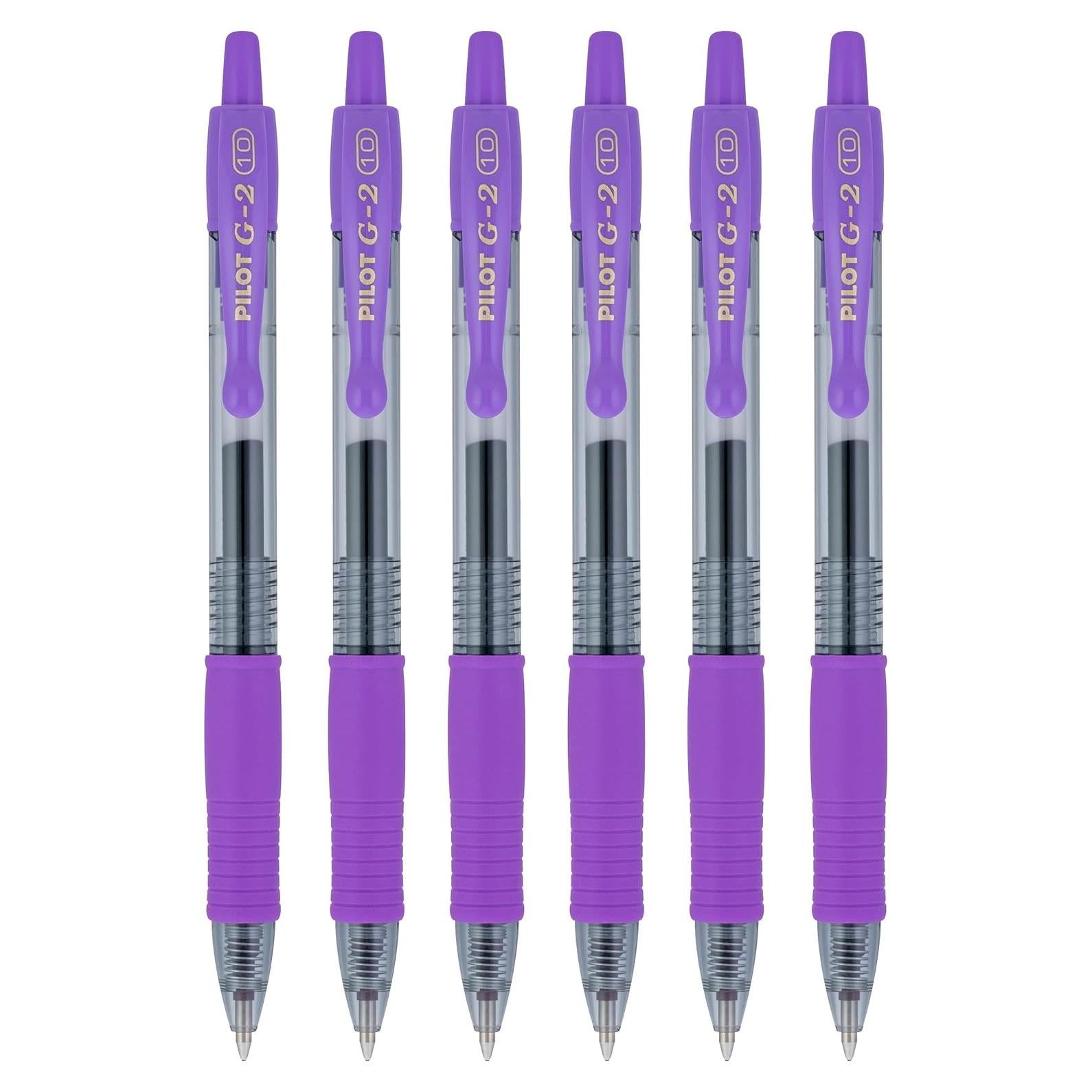 Bolígrafos de Gel Retráctiles Pilot G2, Punta Gruesa 1.0mm, Tinta Púrpura, 6 Unidades
