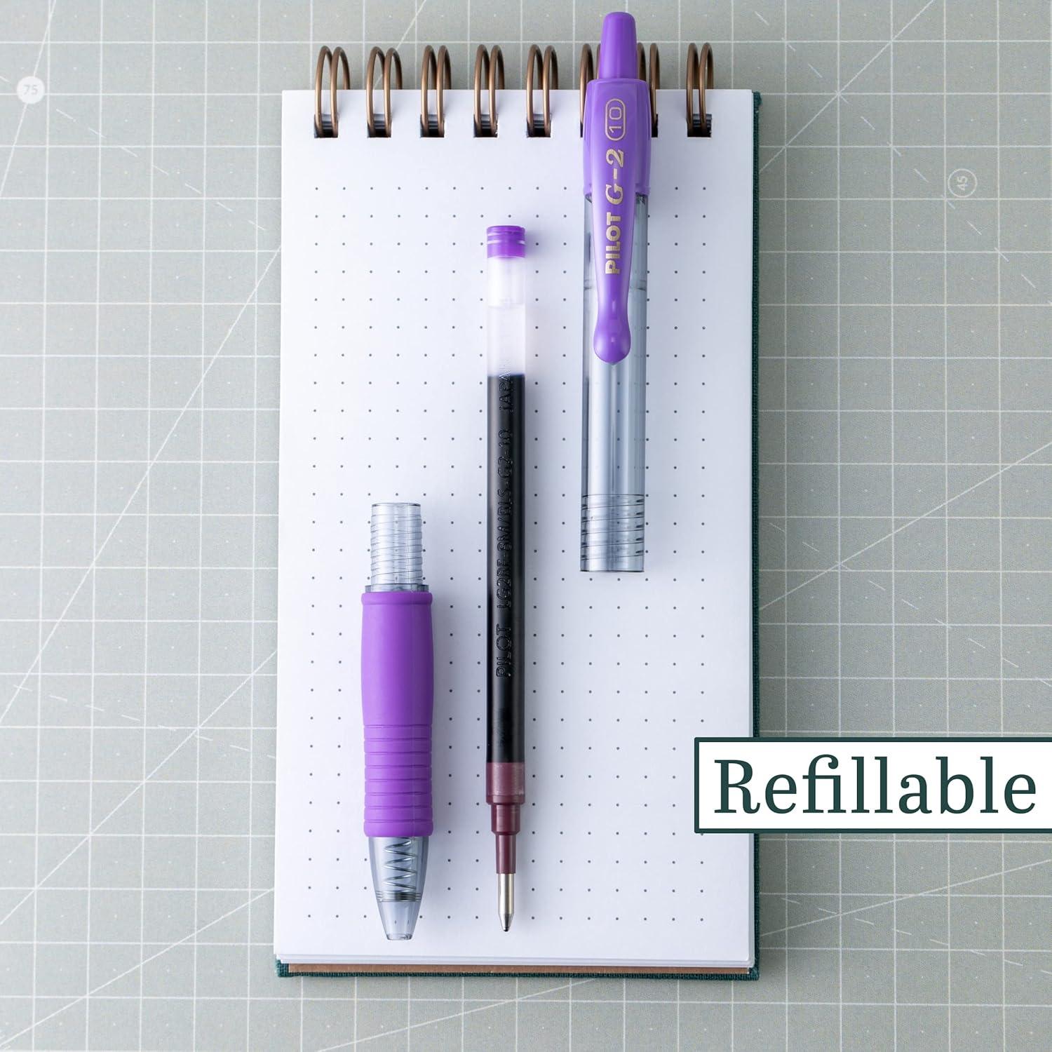 Bolígrafos de Gel Retráctiles Pilot G2, Punta Gruesa 1.0mm, Tinta Púrpura, 6 Unidades