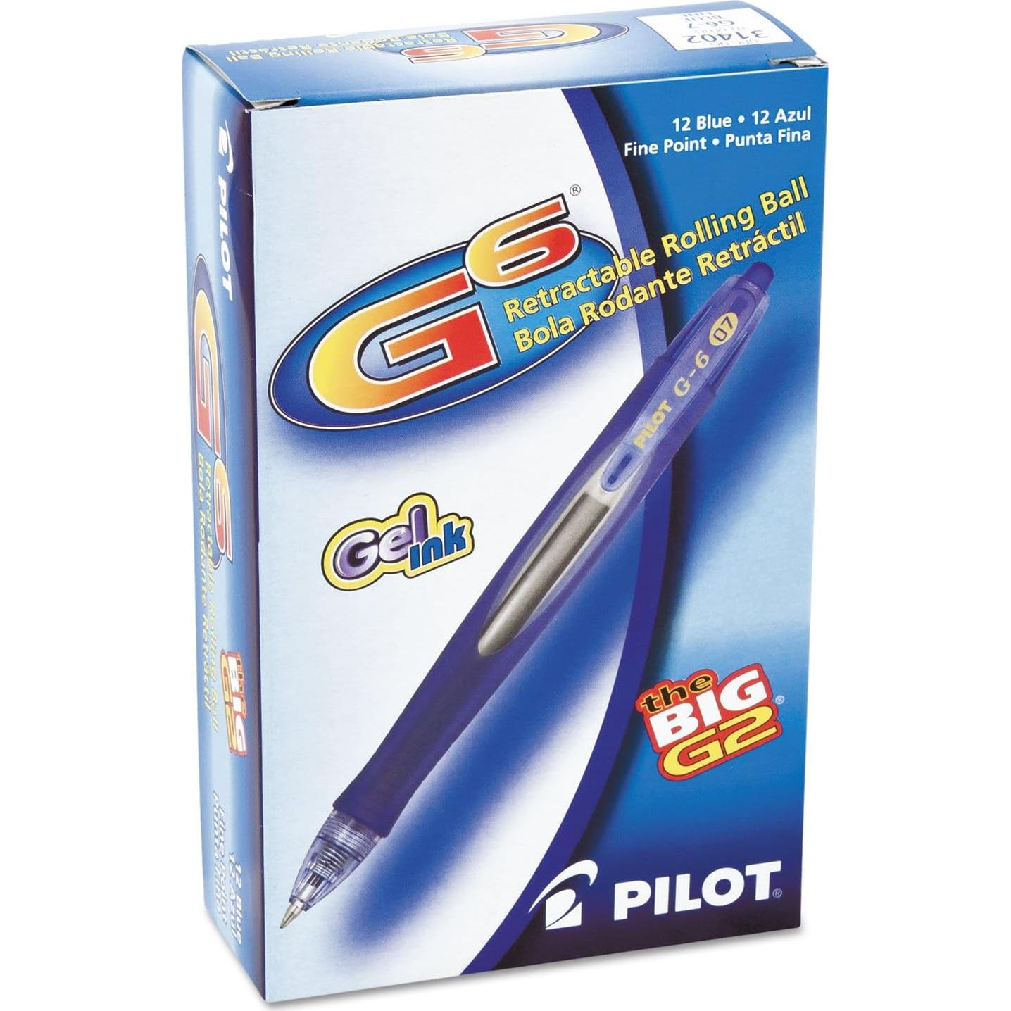 Bolígrafos de Gel Pilot G2, Punta Fina 0.7 mm, Azul, 12 Unidades