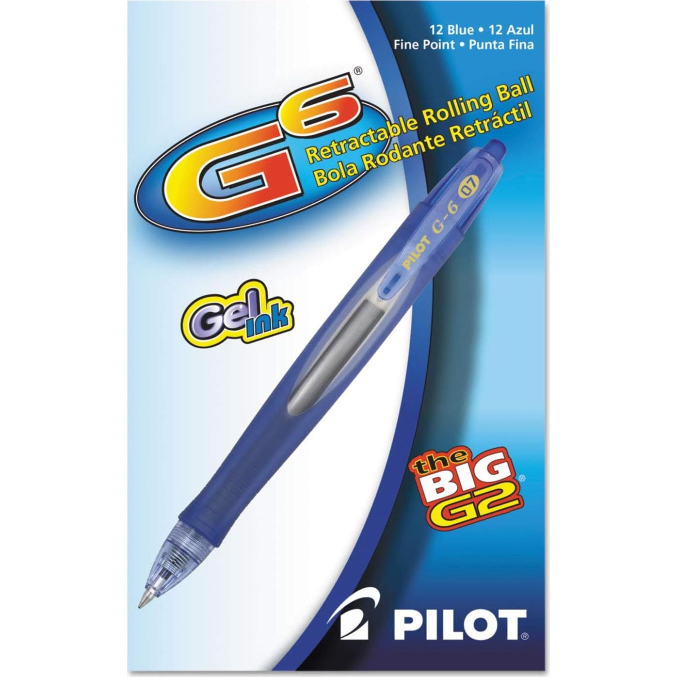 Bolígrafos de Gel Pilot G2, Punta Fina 0.7 mm, Azul, 12 Unidades