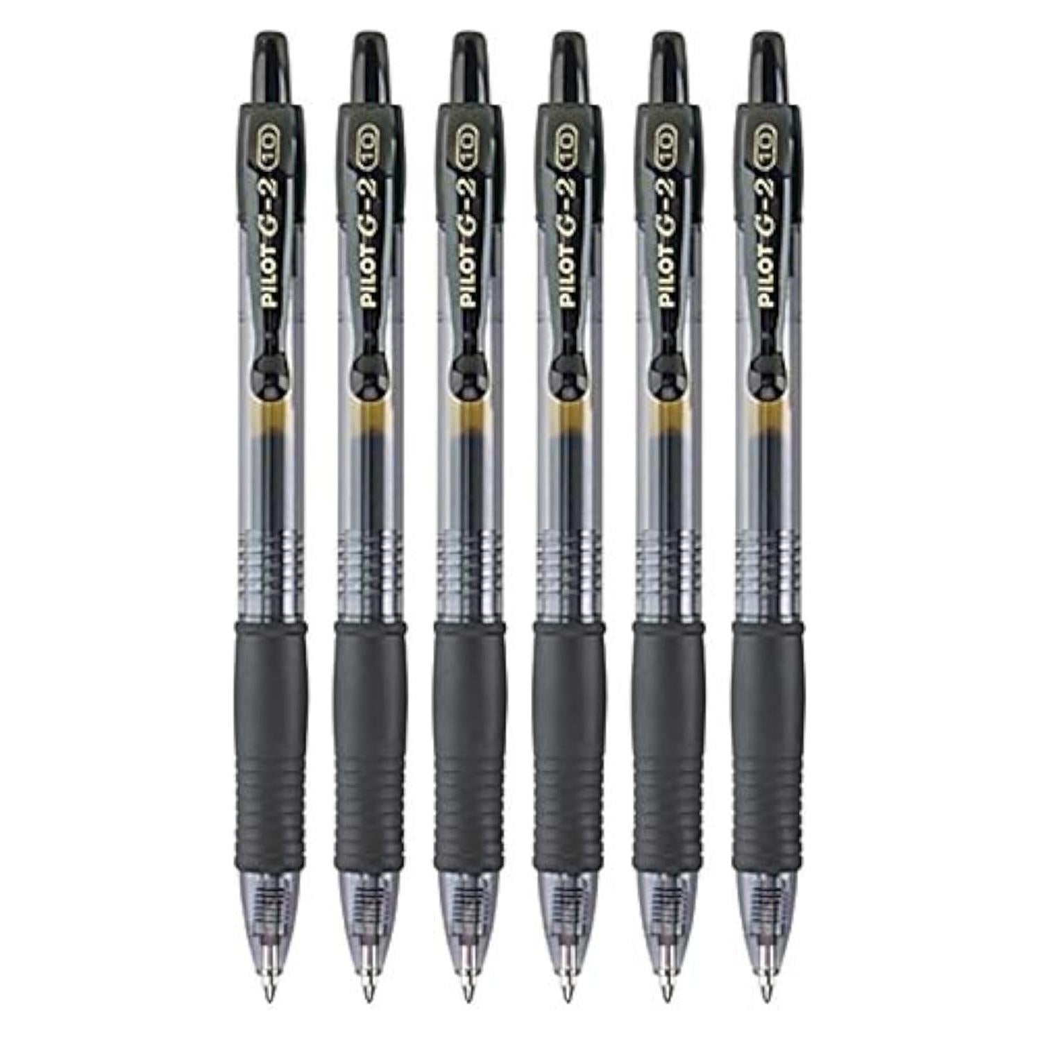 Bolígrafos de Gel Retráctiles PILOT G2, Punta Gruesa 1.0mm, Tinta Negra, 6 Unidades