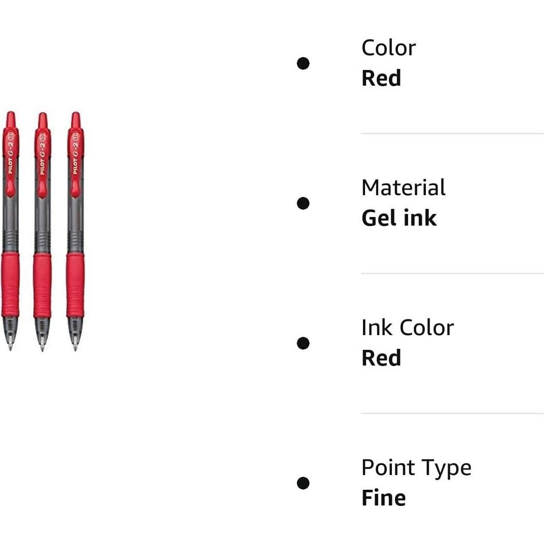 Bolígrafo de tinta gel Pilot G-2 - 1.0 mm - 3 unidades rojas