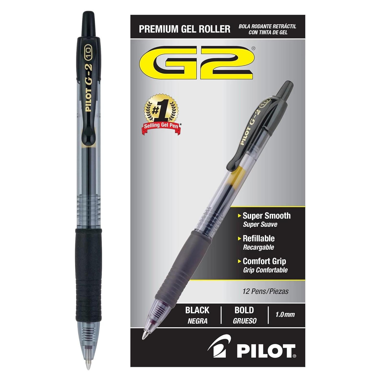 Bolígrafos de Gel Pilot G2, 12 Unidades, Tinta Negra, Punta 1 mm