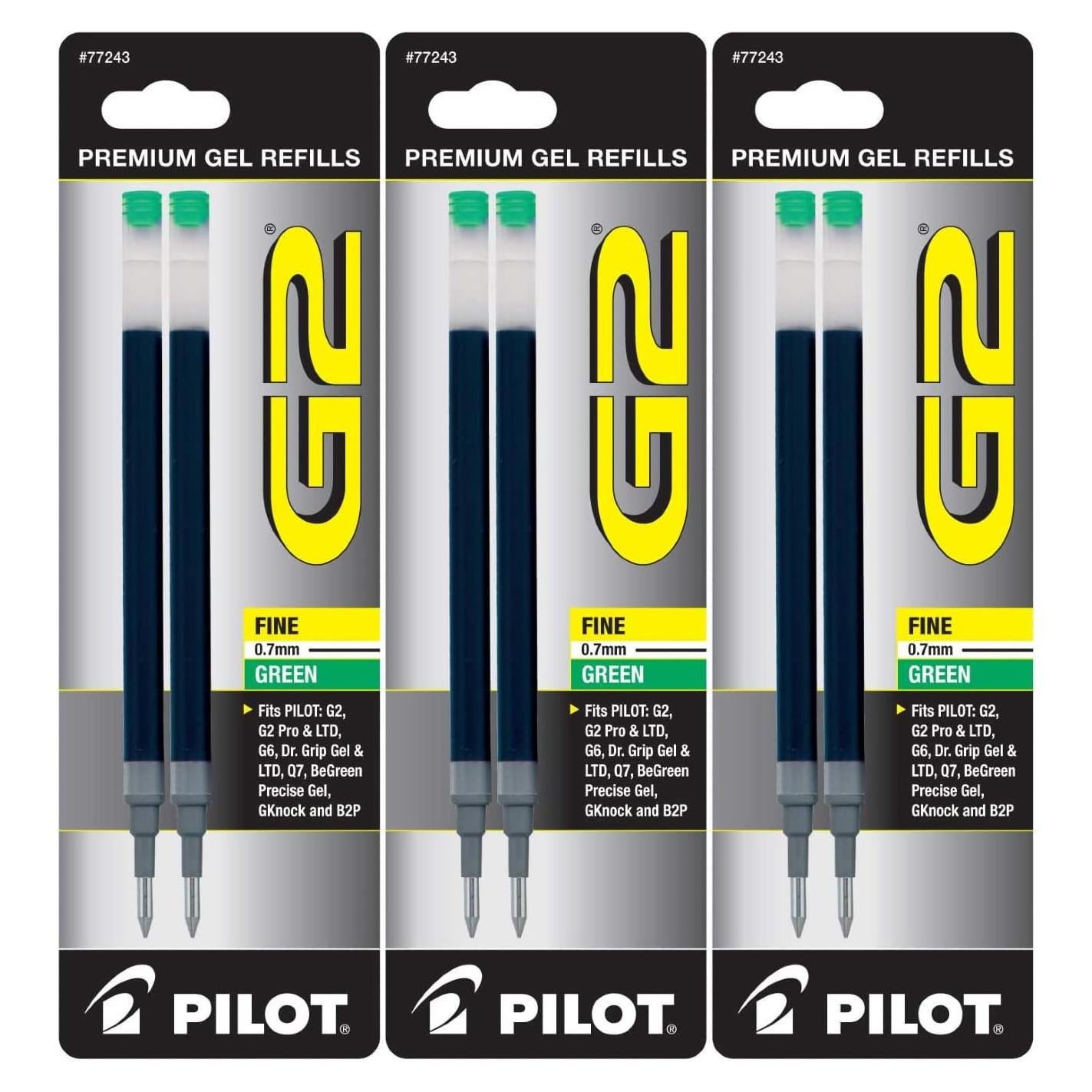 Recargas de Tinta de Gel Pilot G2 Verde 0.7mm - 6 Unidades