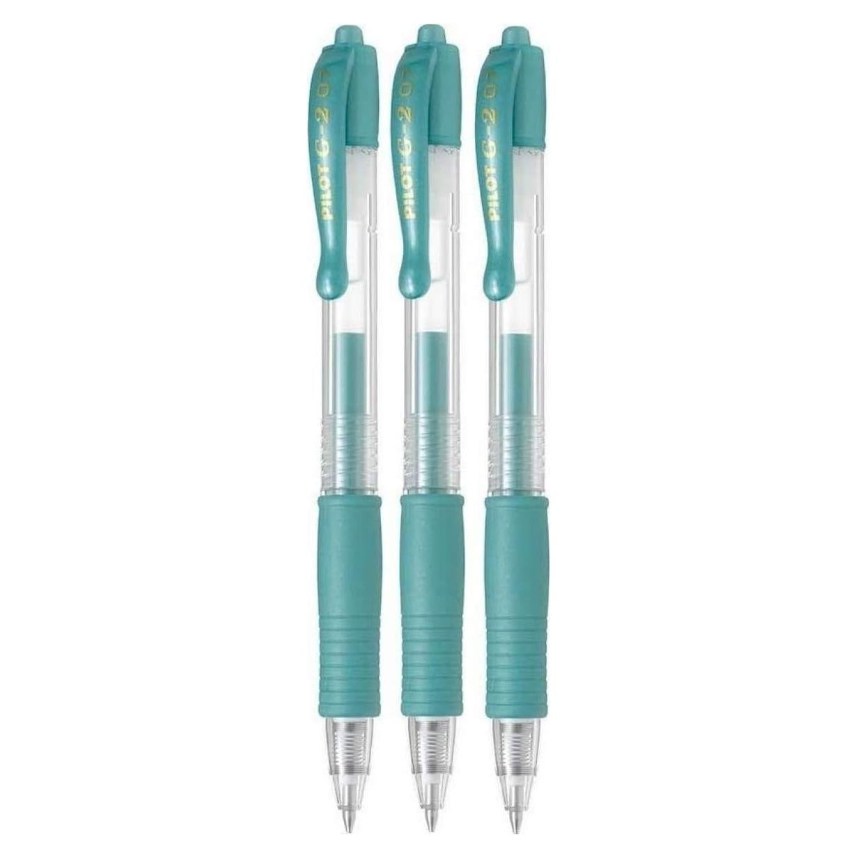 Bolígrafo de Gel Retráctil Pilot G2 0.7mm Verde Metálico (Paquete de 3)