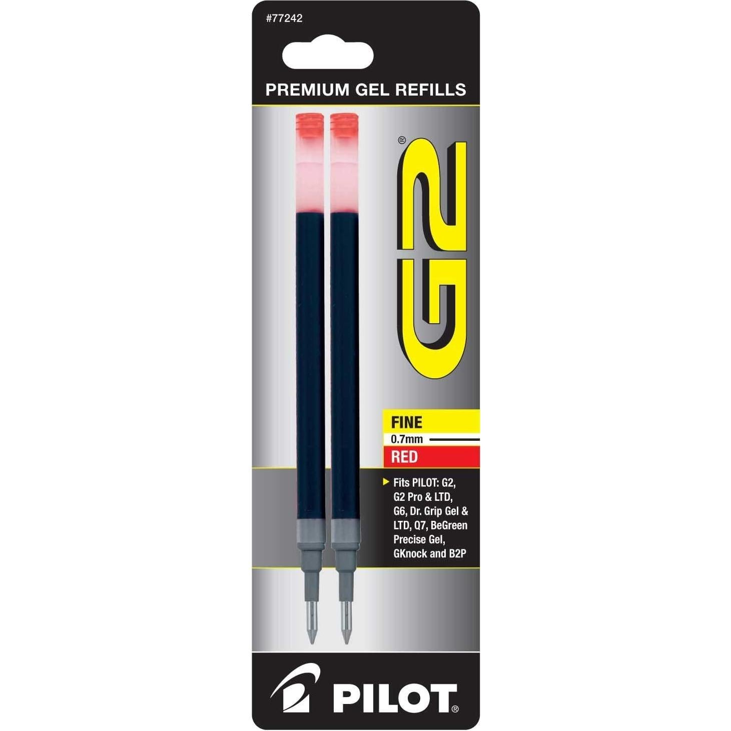 Bolígrafos Pilot G2 Gel Rojo Punta Fina 0.7mm 2 Unidades + 6 Recargas