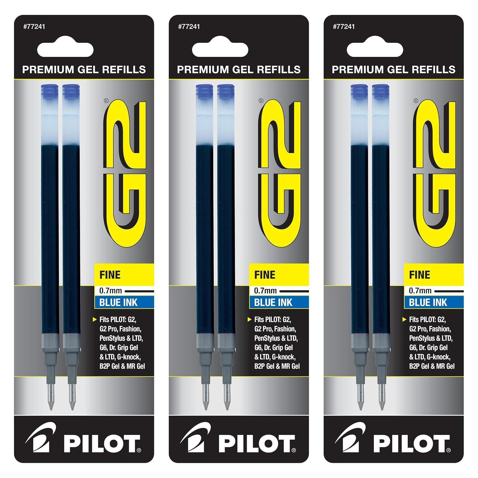 Recargas de bolígrafo Pilot G2, tinta gel azul, 0.7mm, 6 unidades