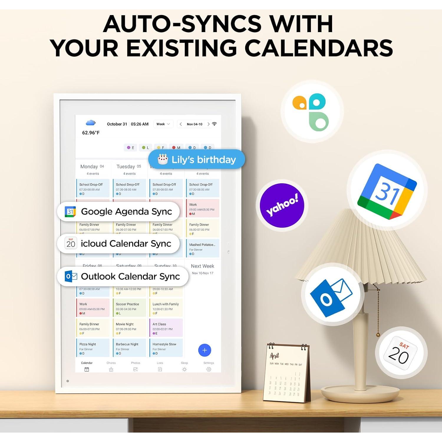 Calendario Digital Inteligente Mezed 10.1" Blanco - Planificador Familiar