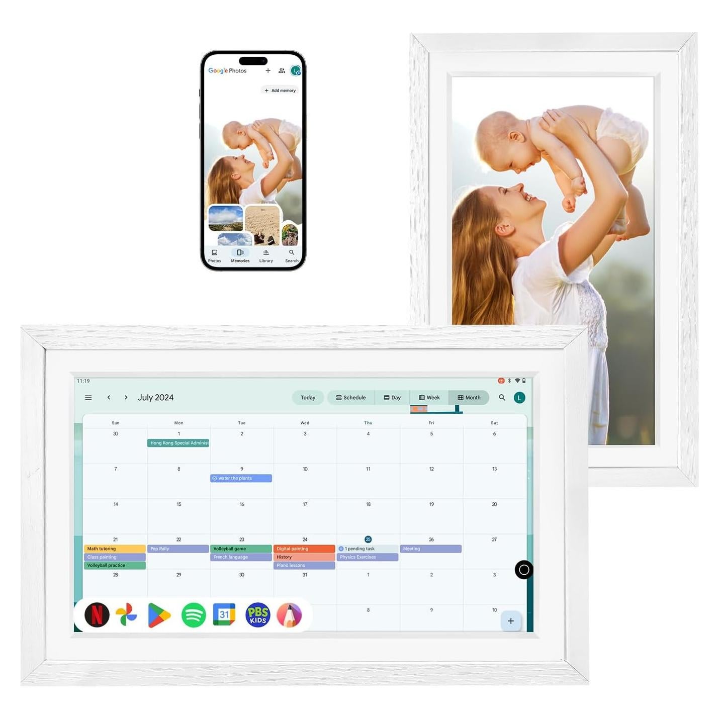 Calendario Digital de Pared 15.6" Changing F16 Madera Blanca