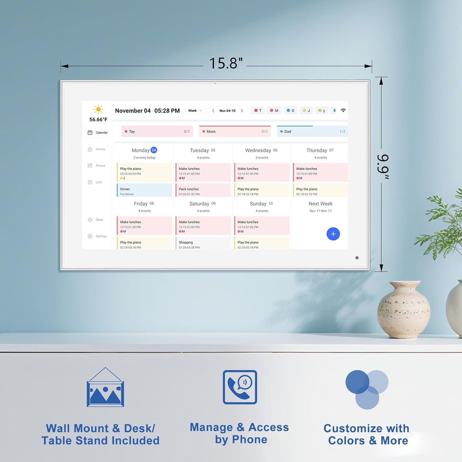 Calendario Digital YENOCK 15.6" Pantalla Táctil FHD Organizador