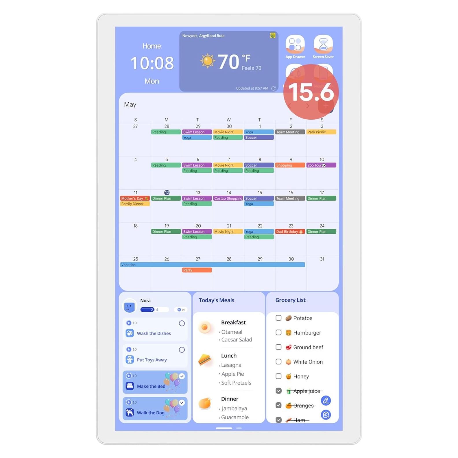 Calendario Digital Cozyla Mate 15.6" Pantalla Táctil Blanco