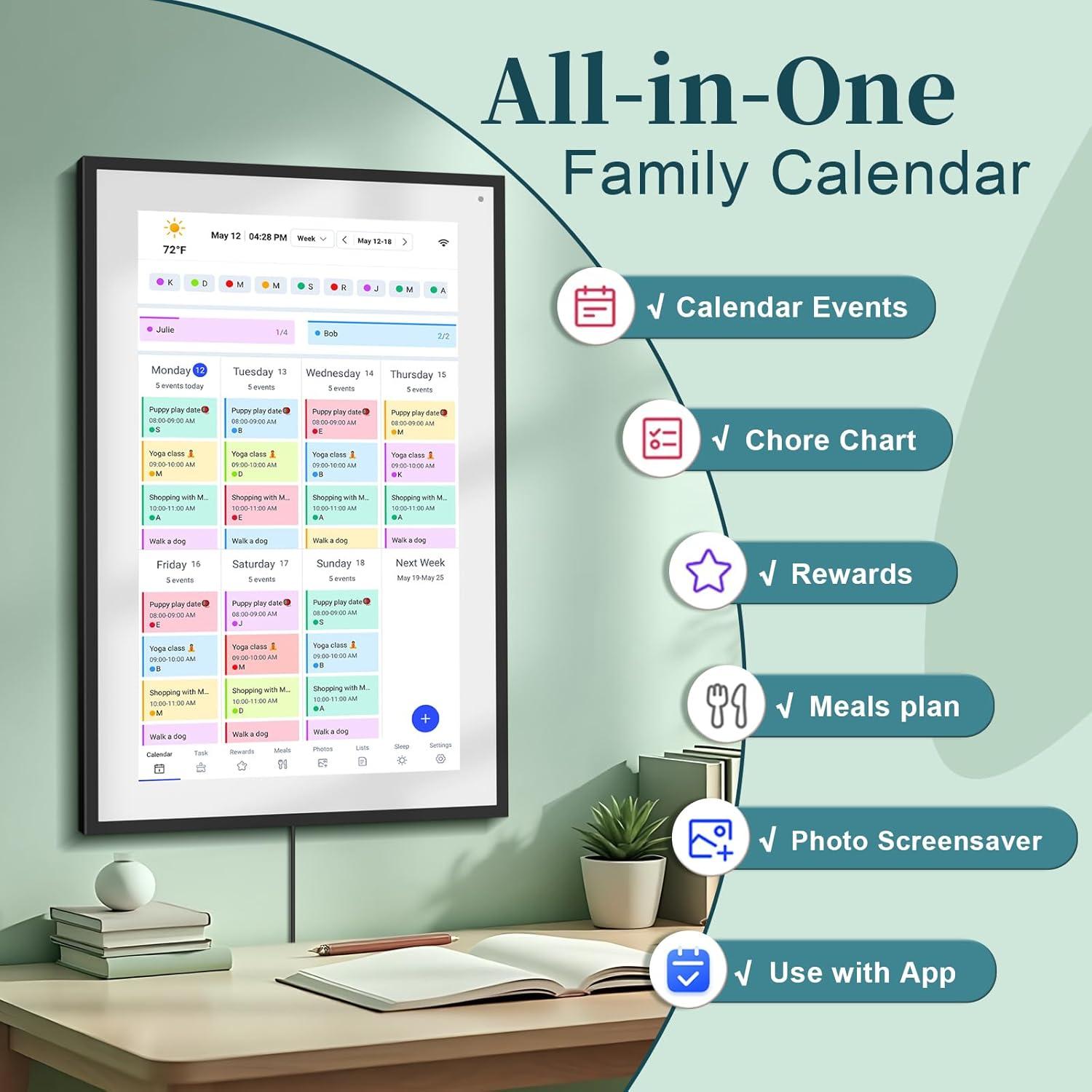 Calendario Digital de Pared BQQJDD 21.5" Pantalla Táctil 2025