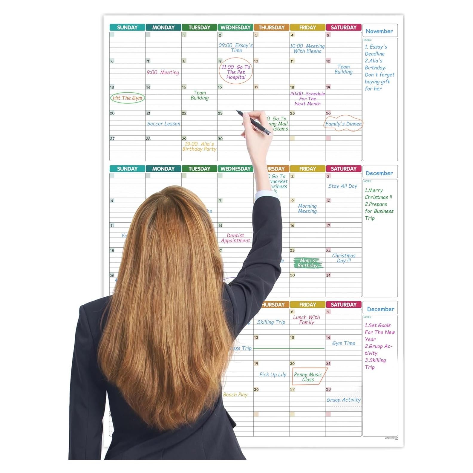 Calendario de Pared de Pizarra Blanca Pinchoco 71x102 cm 3 Meses