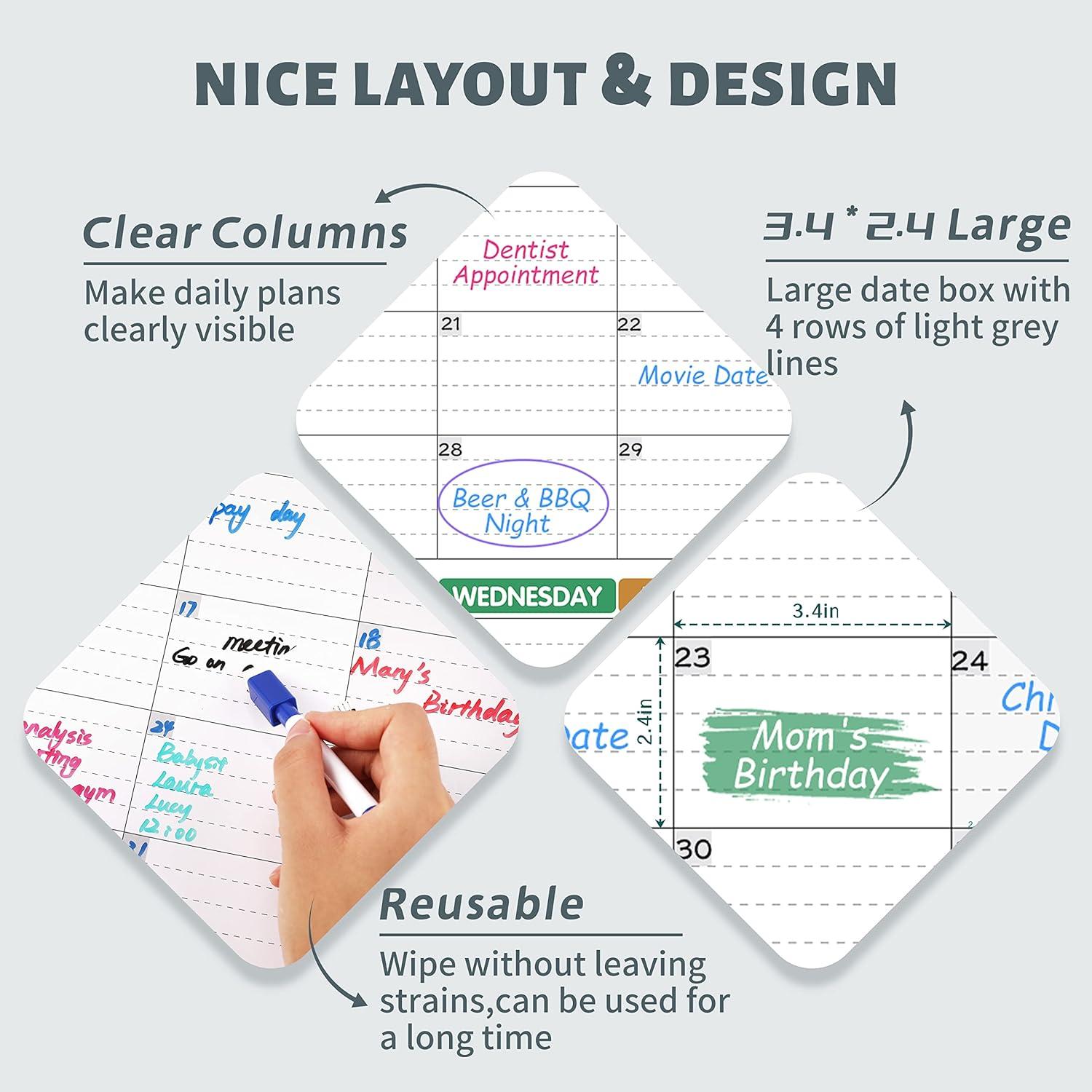 Calendario de Pared de Pizarra Blanca Pinchoco 71x102 cm 3 Meses