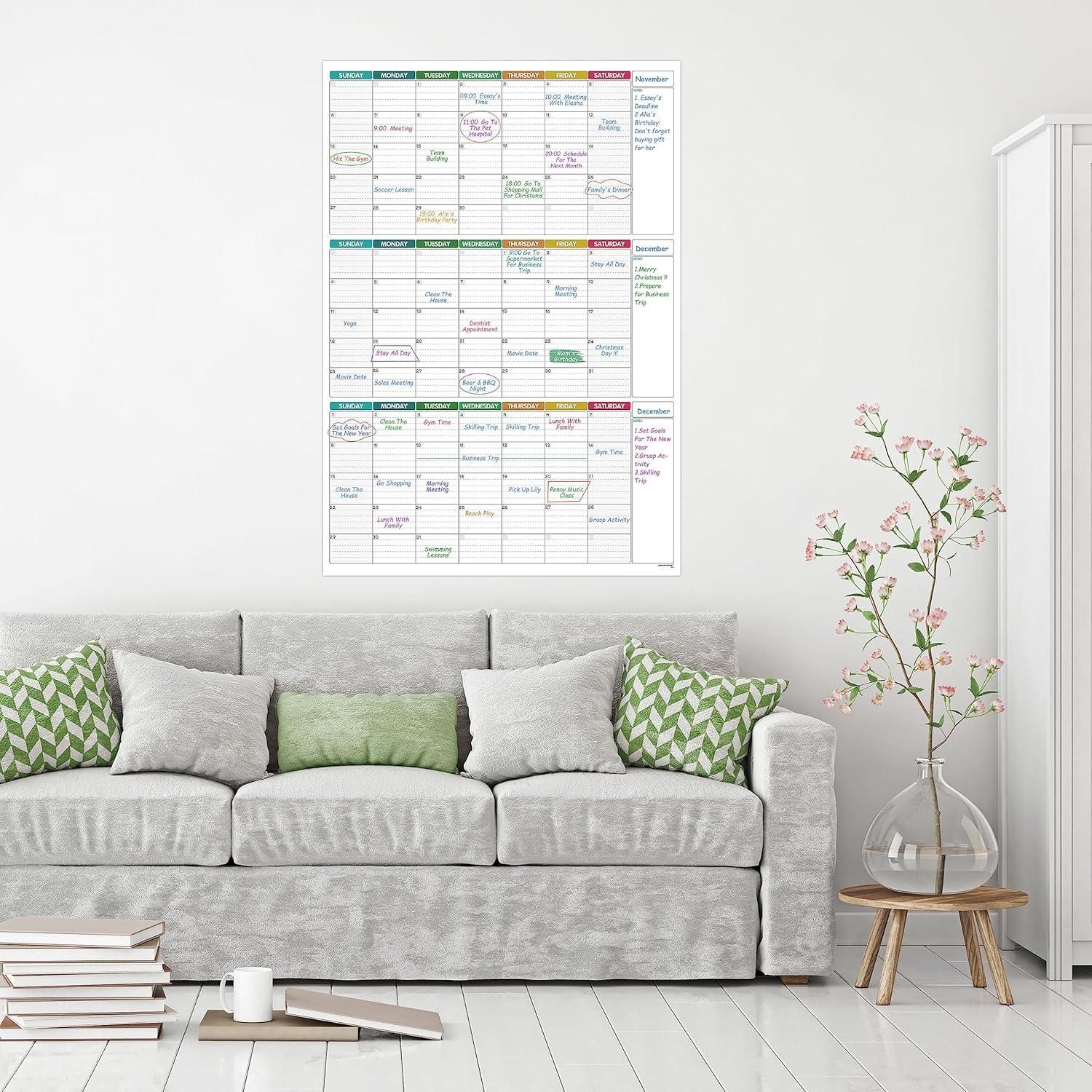 Calendario de Pared de Pizarra Blanca Pinchoco 71x102 cm 3 Meses