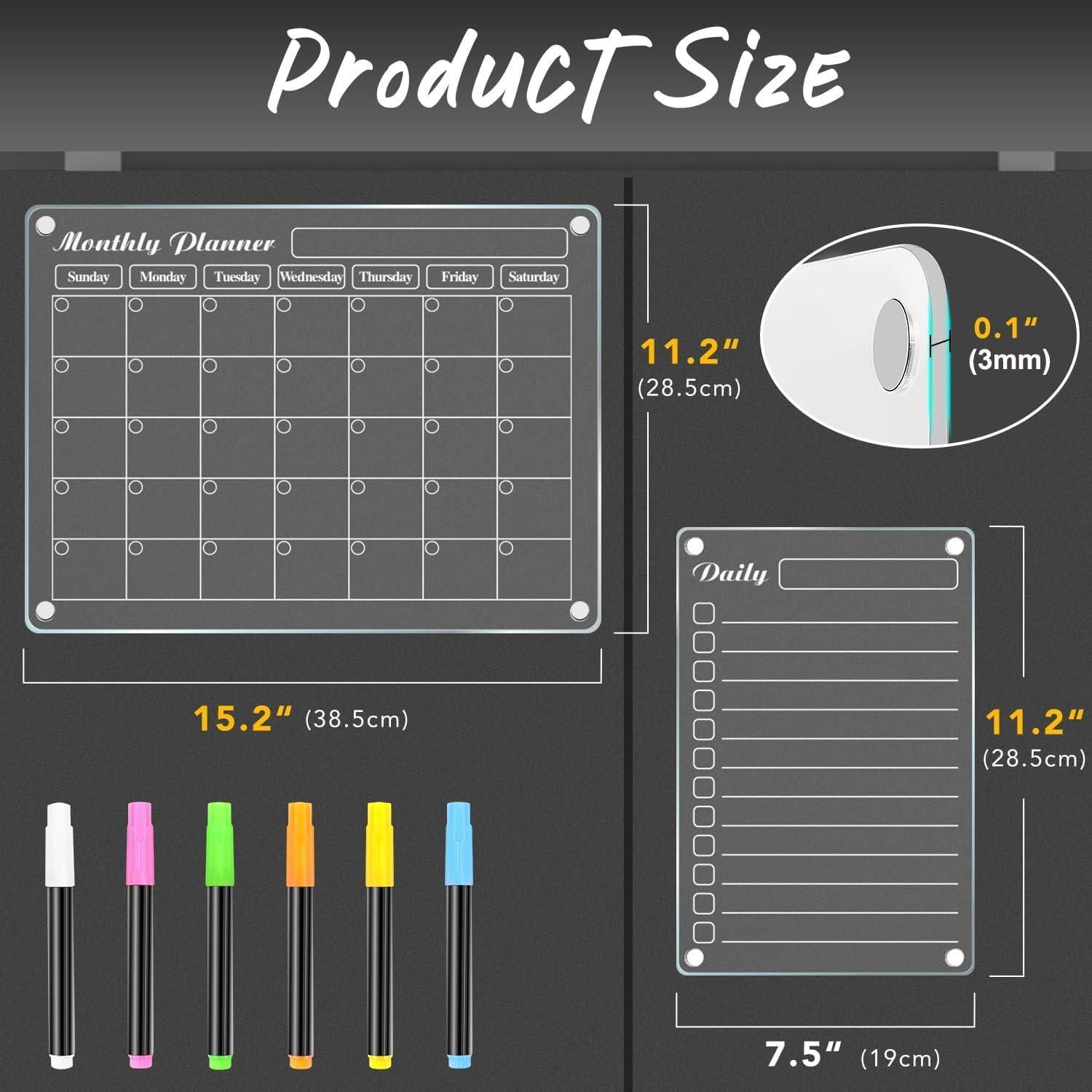 Calendario Magnético Acrílico DIYMAG 4 Pack con 6 Marcadores