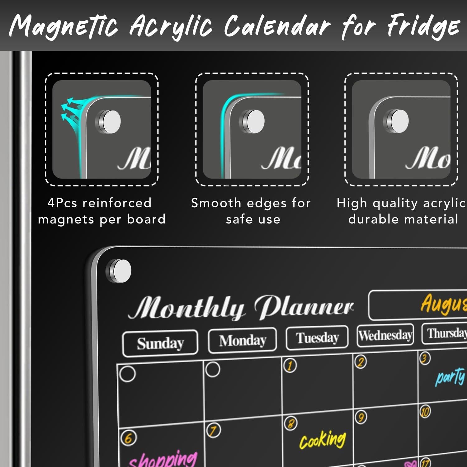 Calendario Magnético Acrílico DIYMAG 4 Pack con 6 Marcadores