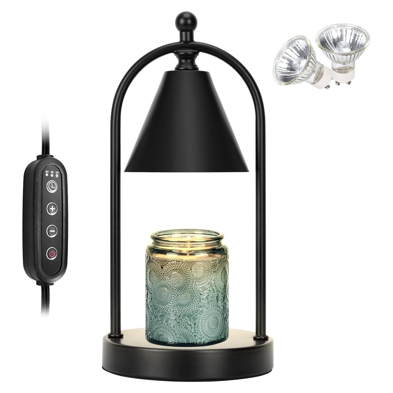 Soilsiu Candle Warmer Lamp with Timer, Electric Black Candle Warming Light for Bedroom, Dimmable Wax Melts Warmer for Home Decor Beside Lamp Gifts for Women (2 Bulbs Included)