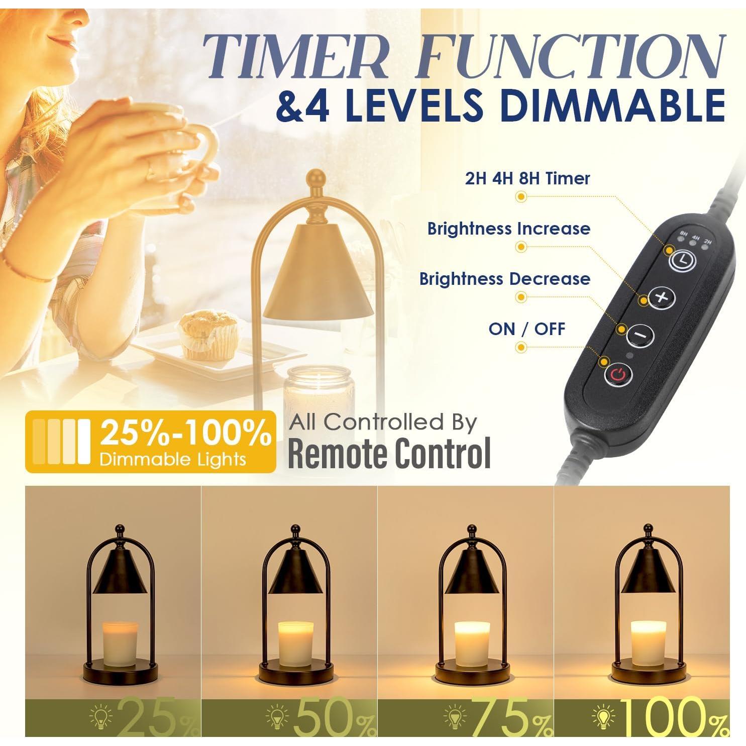 Soilsiu Candle Warmer Lamp with Timer, Electric Black Candle Warming Light for Bedroom, Dimmable Wax Melts Warmer for Home Decor Beside Lamp Gifts for Women (2 Bulbs Included)