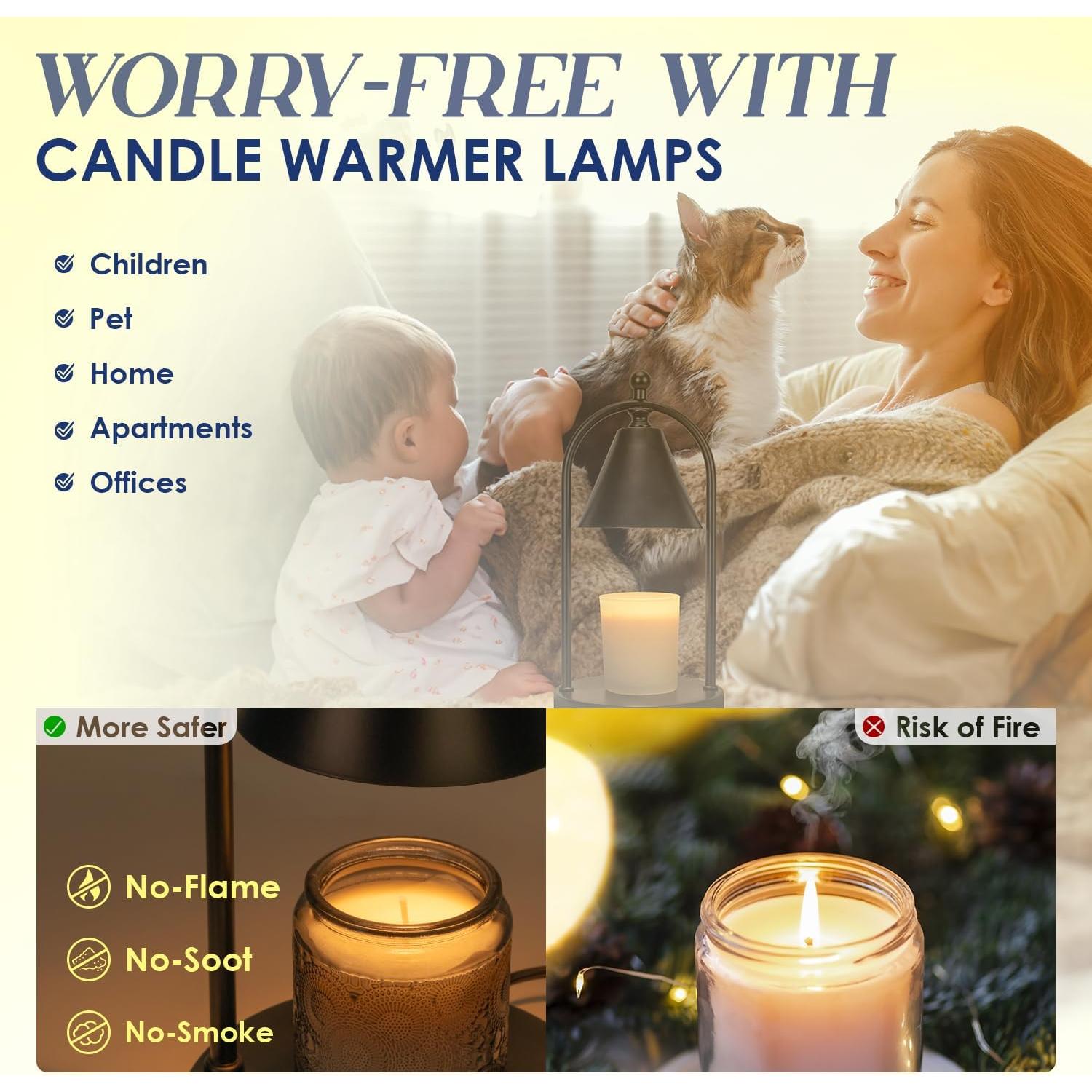 Soilsiu Candle Warmer Lamp with Timer, Electric Black Candle Warming Light for Bedroom, Dimmable Wax Melts Warmer for Home Decor Beside Lamp Gifts for Women (2 Bulbs Included)