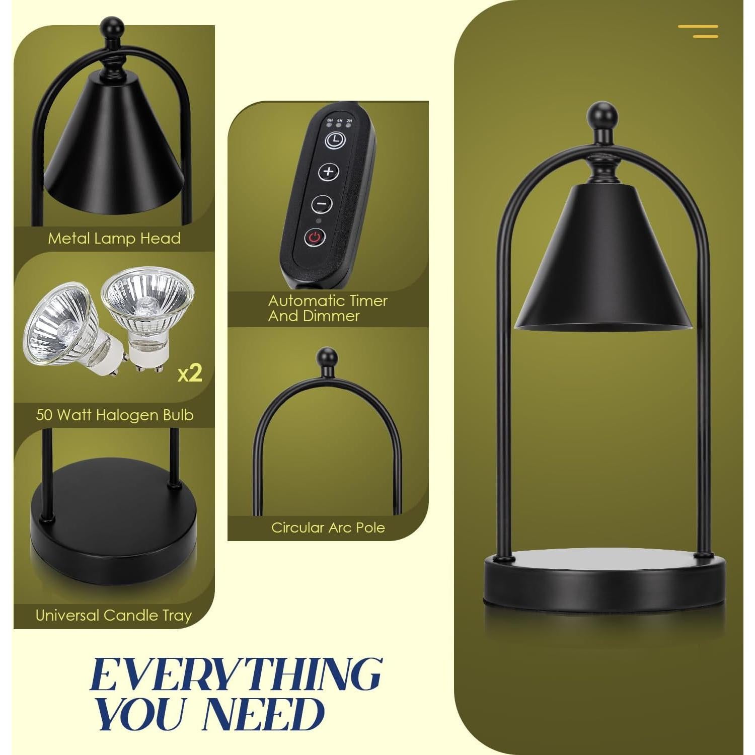 Soilsiu Candle Warmer Lamp with Timer, Electric Black Candle Warming Light for Bedroom, Dimmable Wax Melts Warmer for Home Decor Beside Lamp Gifts for Women (2 Bulbs Included)