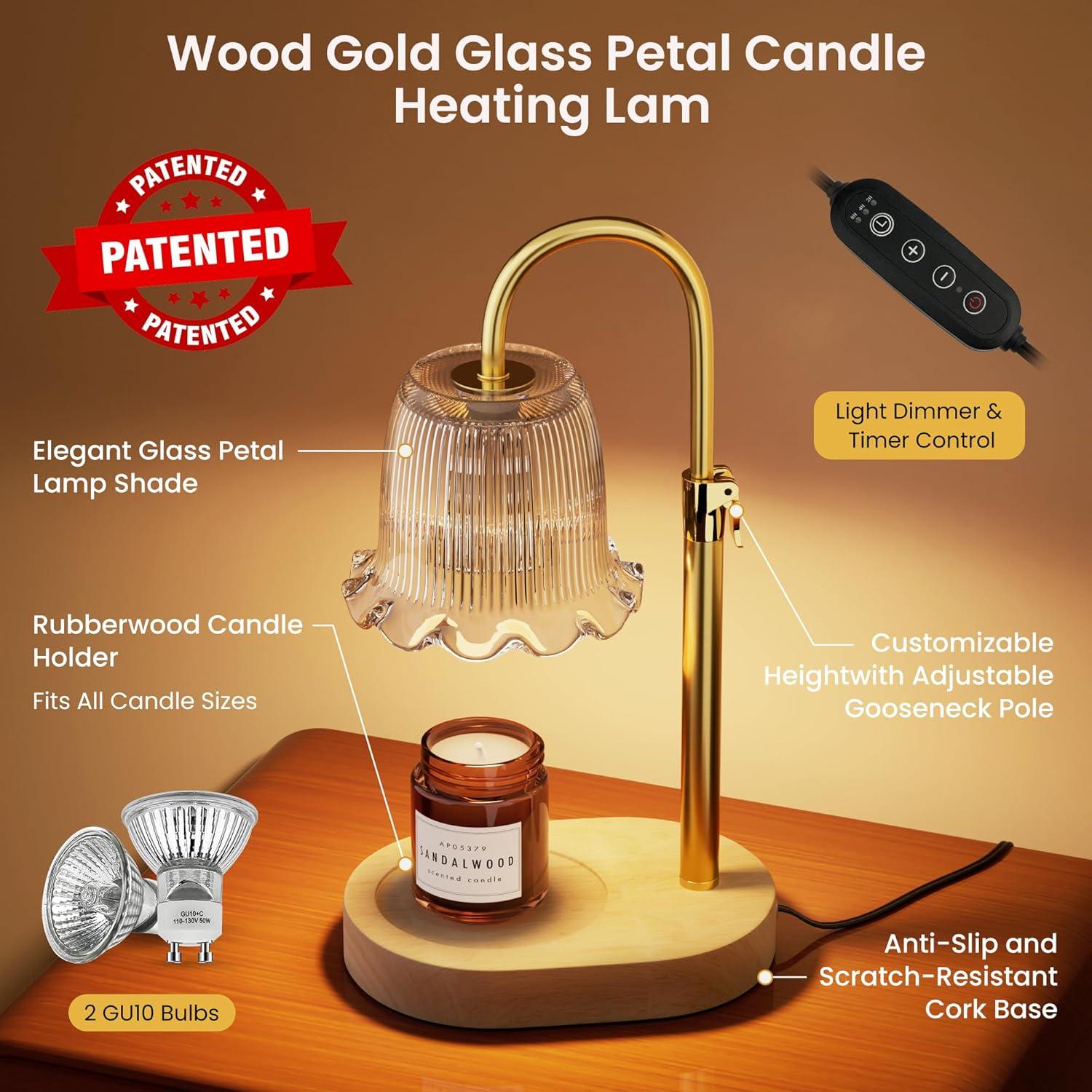 Lámpara Calentadora de Velas Glarepo Dorada con Temporizador