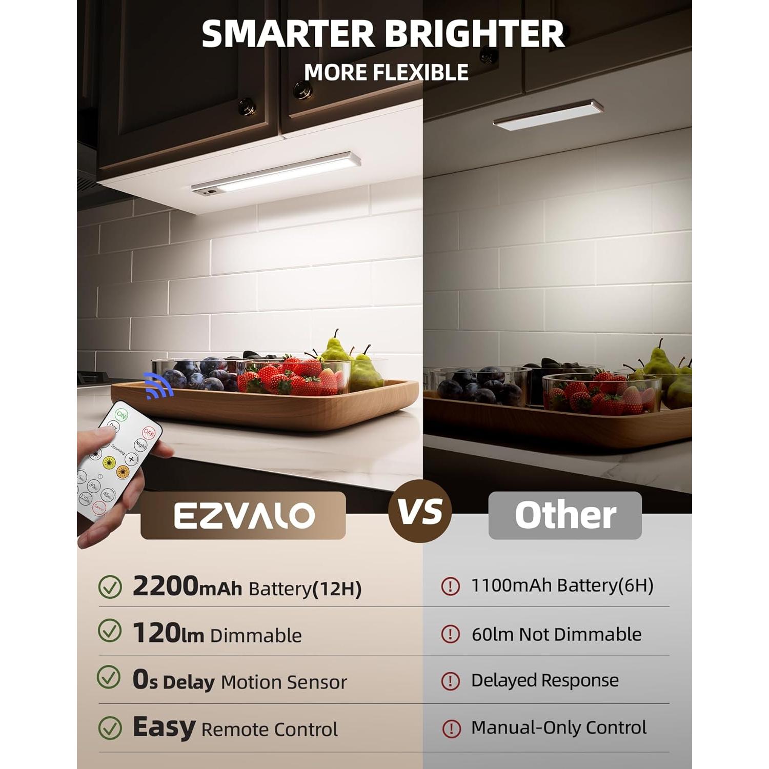 EZVALO 5 Pack Luces Bajo Gabinete Inalámbricas 10" con Sensor