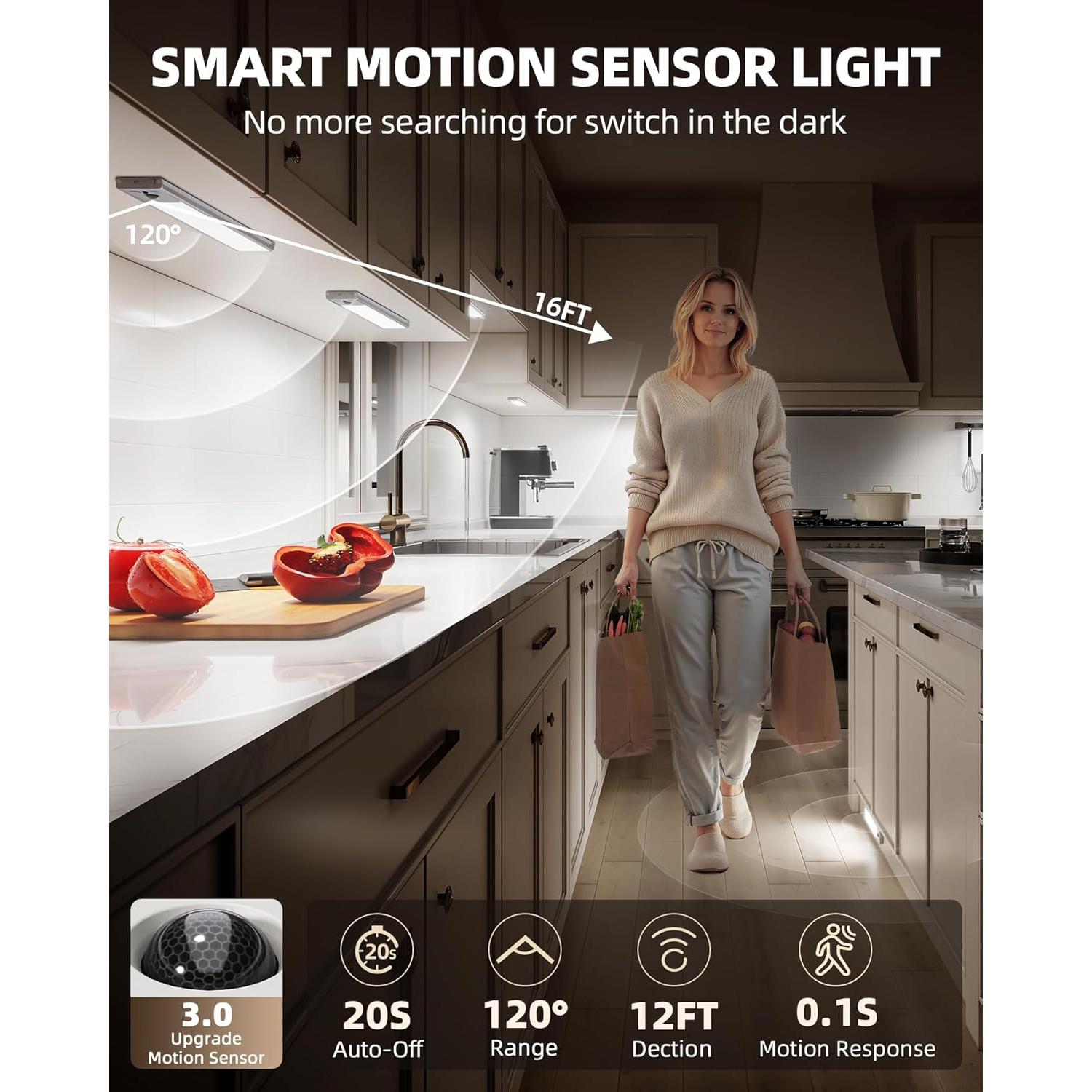 EZVALO 5 Pack Luces Bajo Gabinete Inalámbricas 10" con Sensor