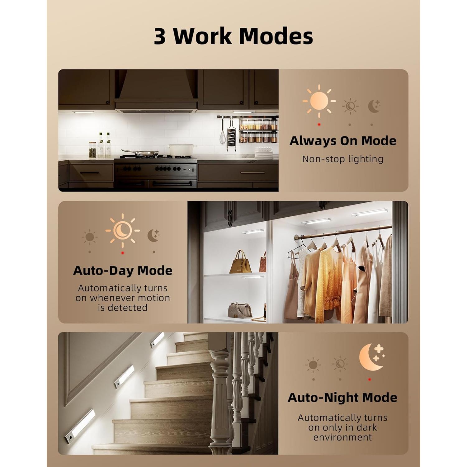 EZVALO 5 Pack Luces Bajo Gabinete Inalámbricas 10" con Sensor