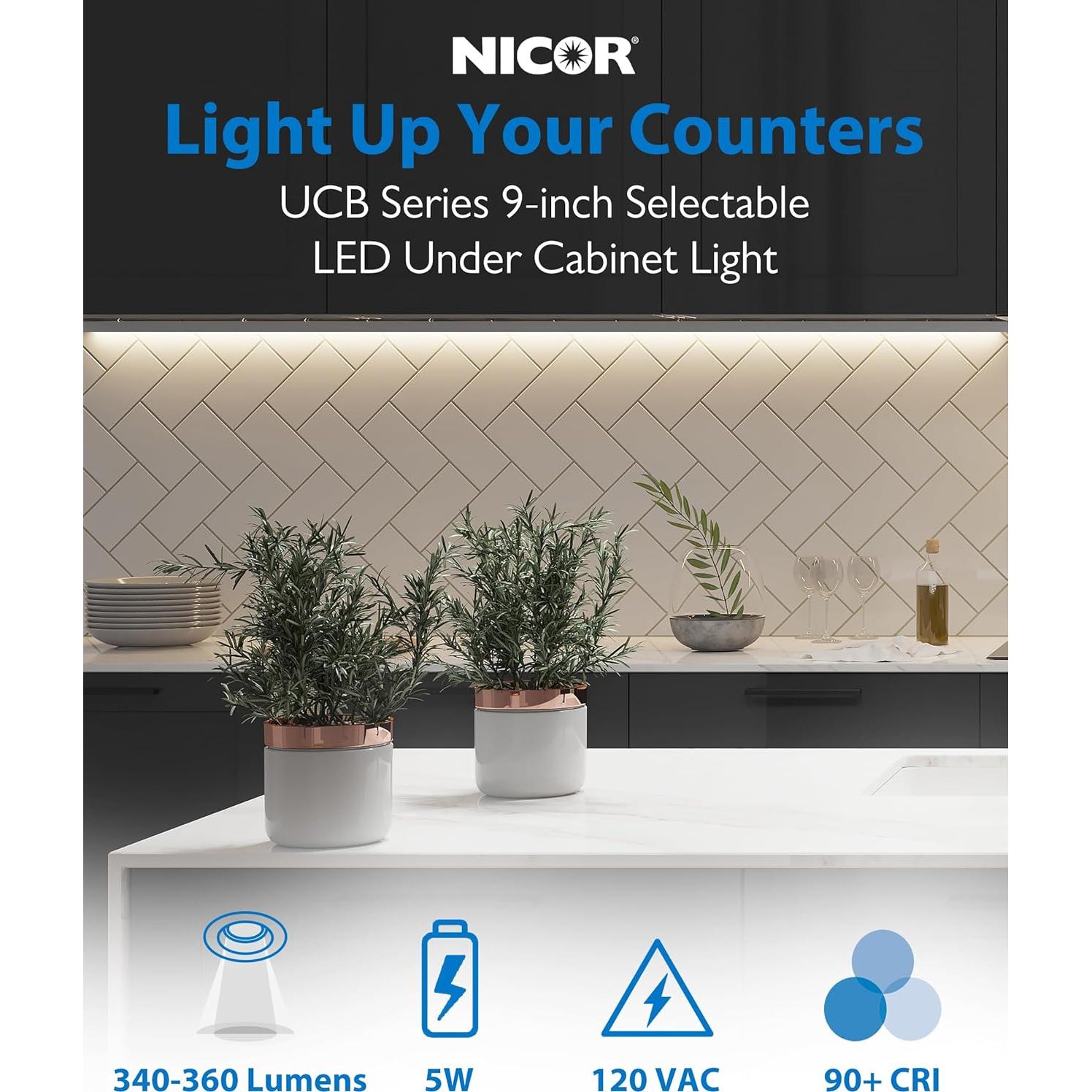 Luz LED 9" Nicor UCB1 Cableada Regulable 5W 350 Lúmenes