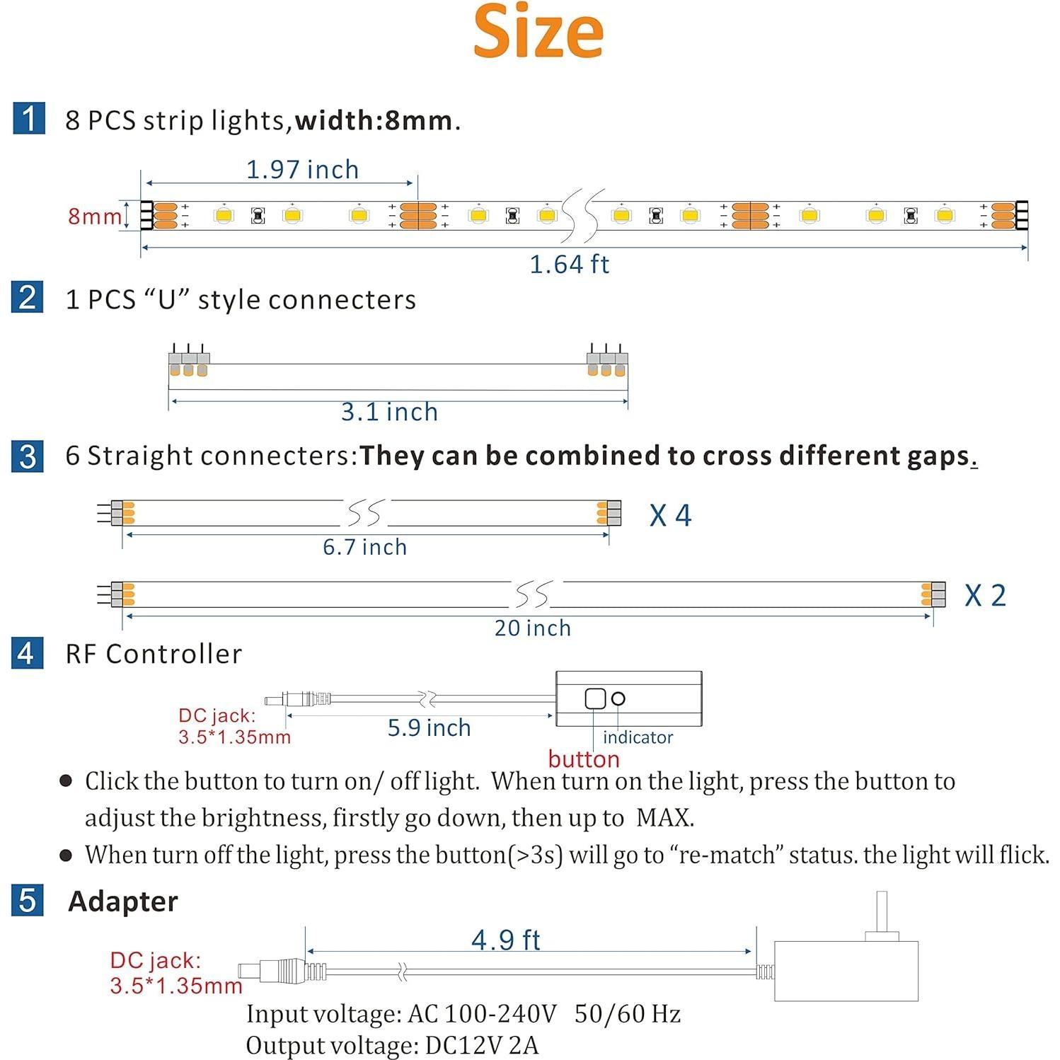 Iluminación Bajo Gabinete WOBANE 8PCS LED Tira 2700K Regulable