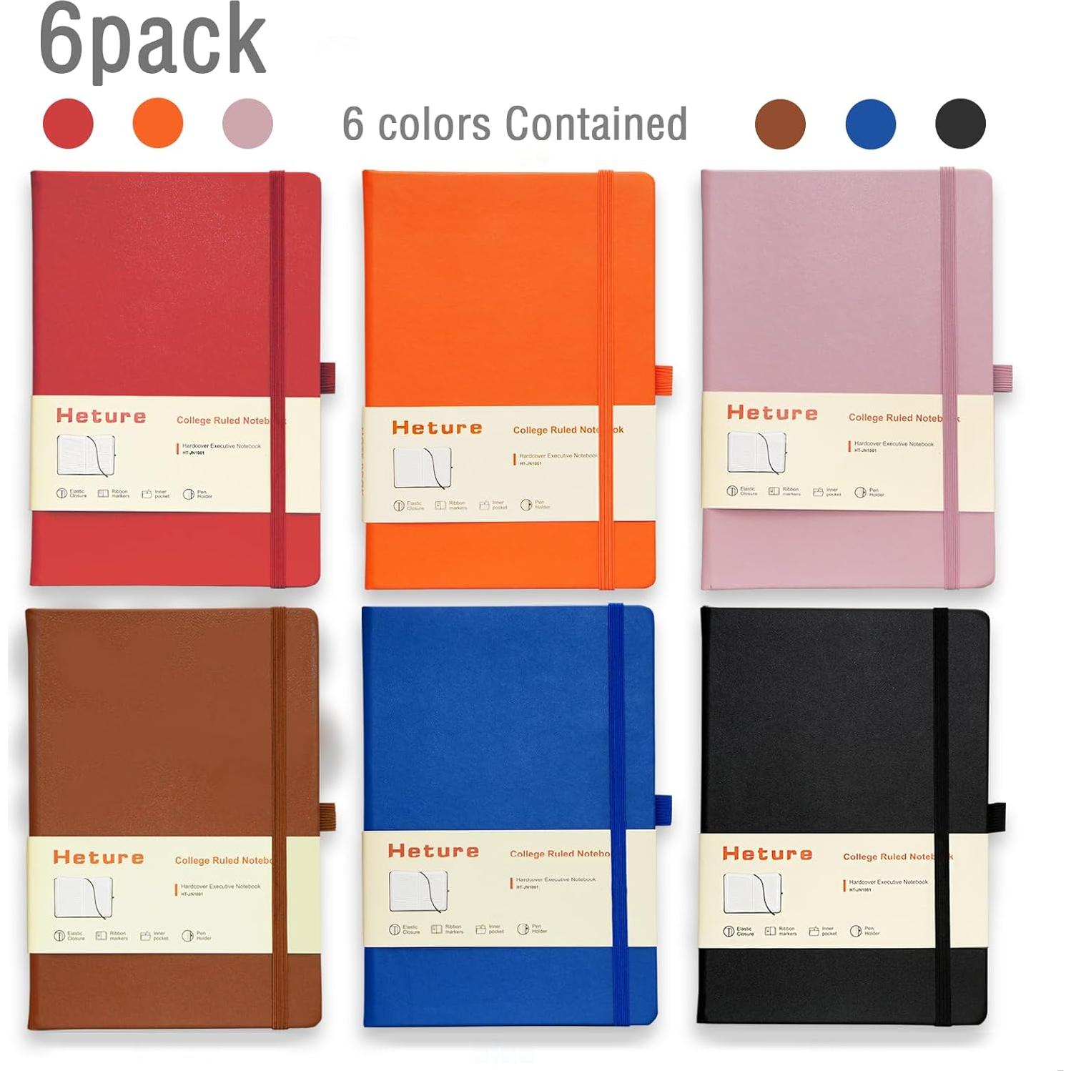 Cuadernos A5 de tapa dura Heture - 6 paquetes, 160 páginas