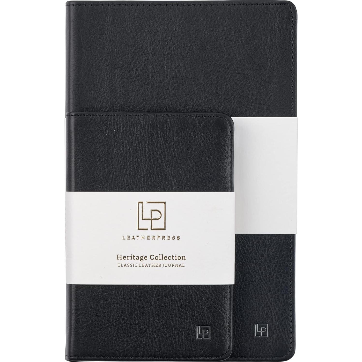 Cuaderno de Piel Leatherpress Grande Negro Tuxedo Rayado